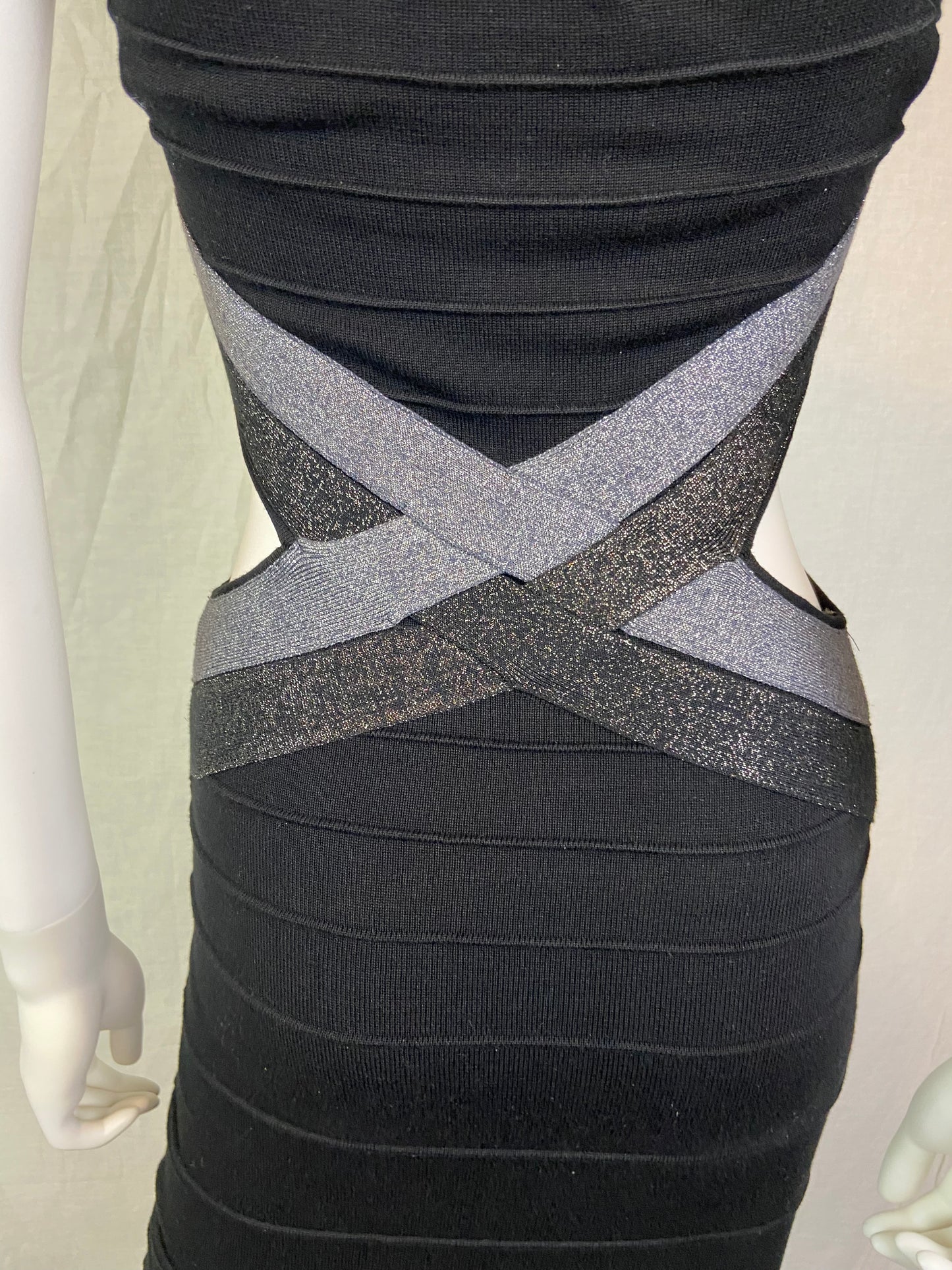 Wow Couture Black Silver Gray Glitter Cut Out Bandage Dress ABBY ESSIE STUDIOS