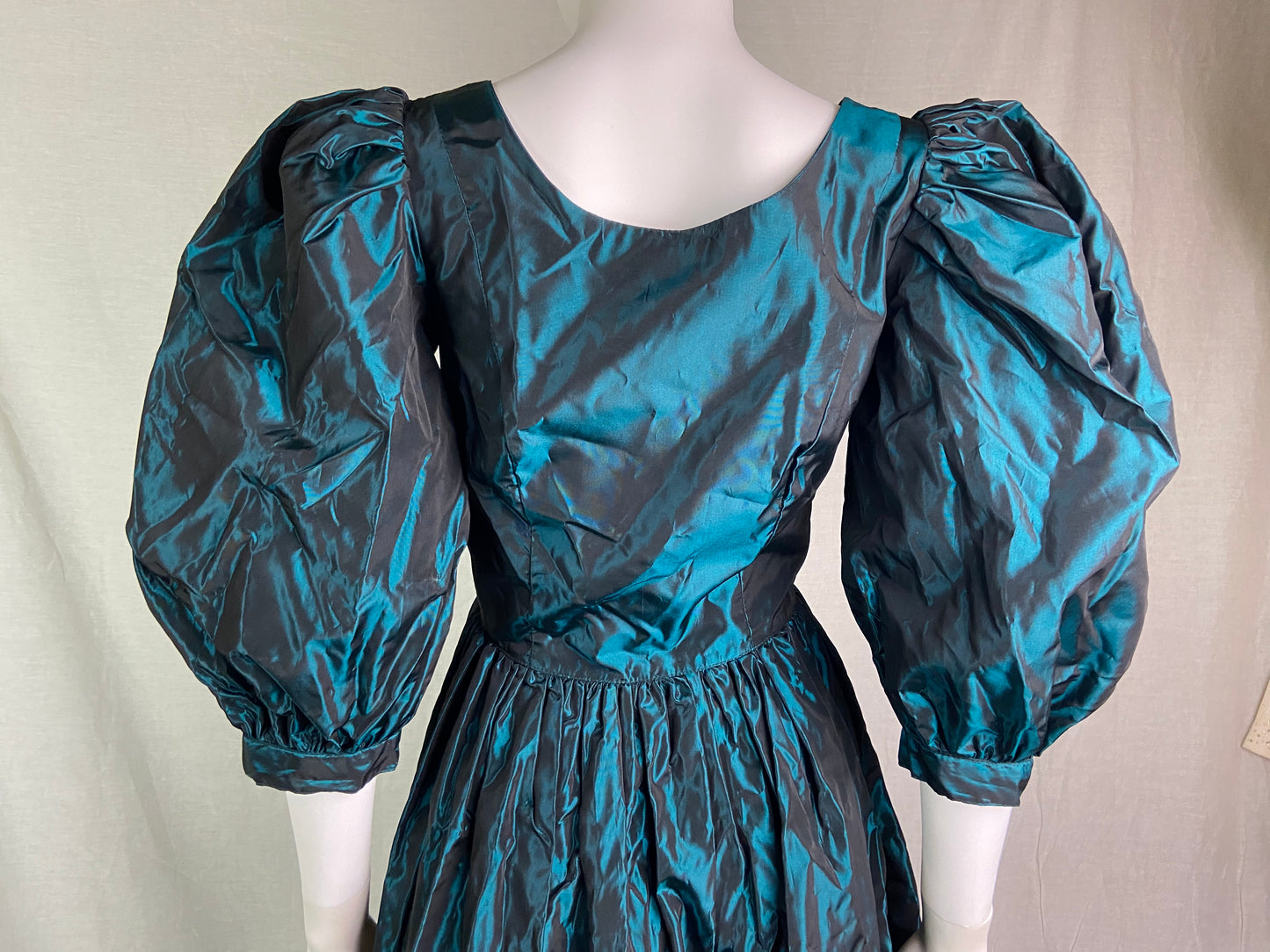 Vintage Laura Ashley Emerald Green Metallic Wrap Princess Gown Dress ABBY ESSIE STUDIOS