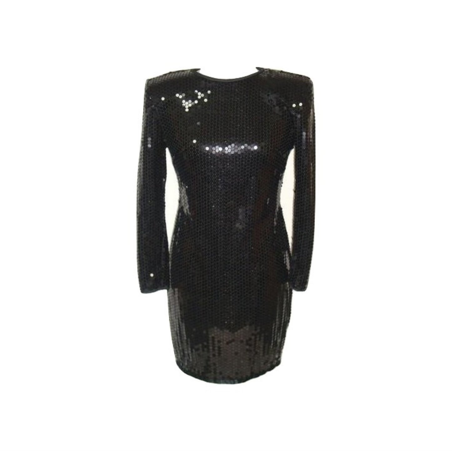 Vintage Black Sequin Stretch Open Back Wiggle Cocktail Dress 10 Medium Ld-2428 Abby Essie