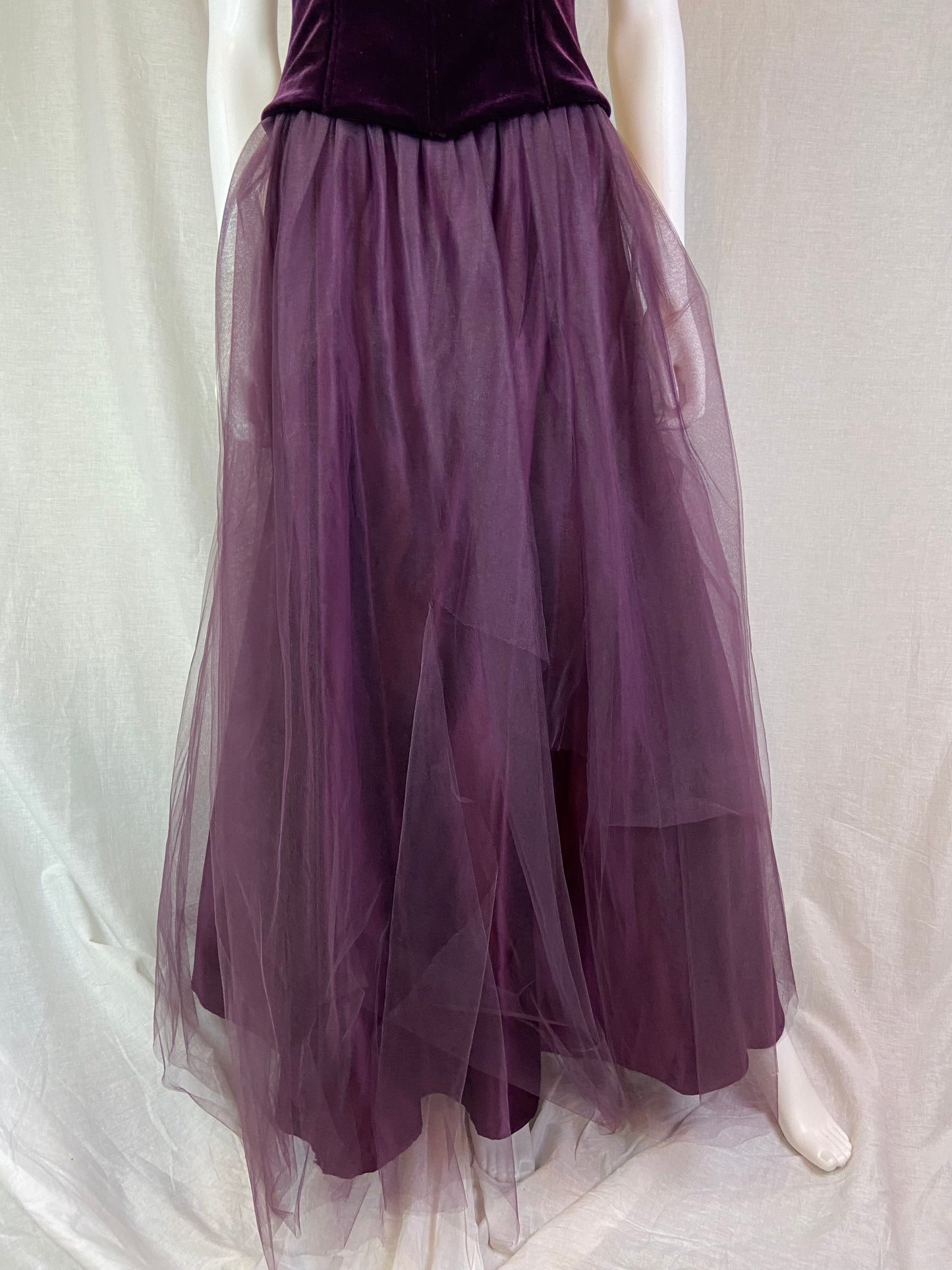 Michelangelo Purple Velvet Rhinestone Taffetta Victorian Gown ABBY ESSIE STUDIOS