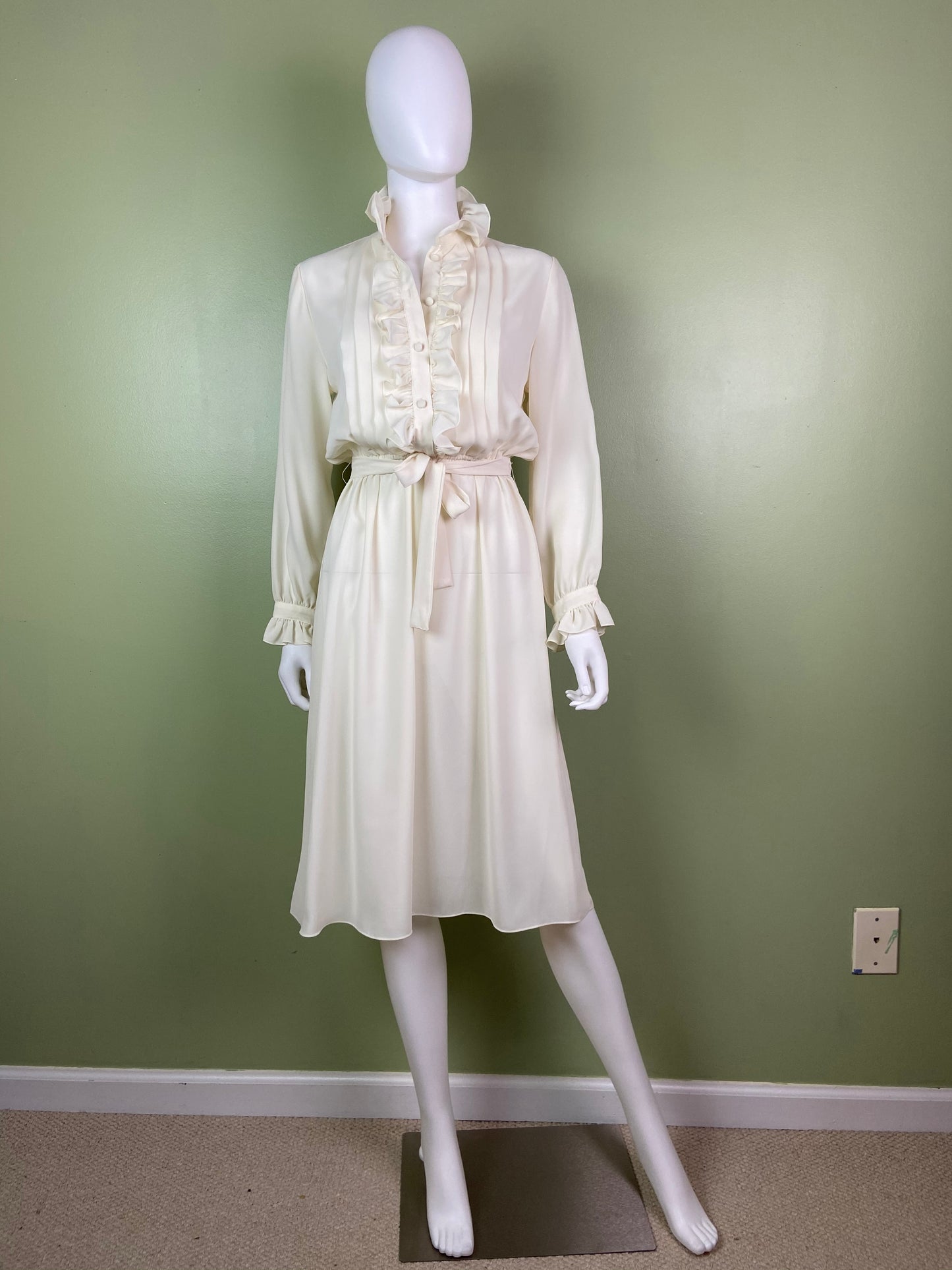 Vintage Astor One White Sheer Ruffle Pleated Fluid Disco Dress Abby Essie