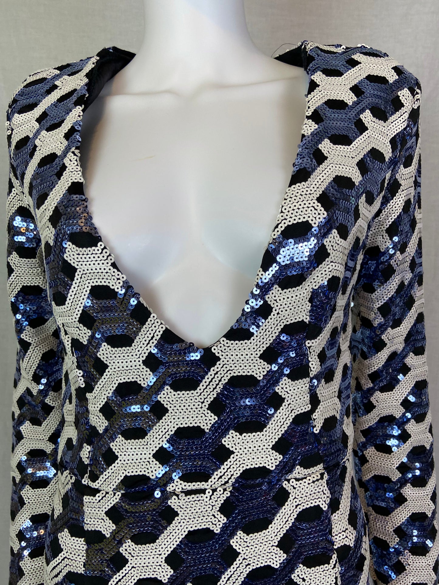 VINTAGE CUSTOM Blue White Black Sequin Mermaid Gown ABBY ESSIE STUDIOS