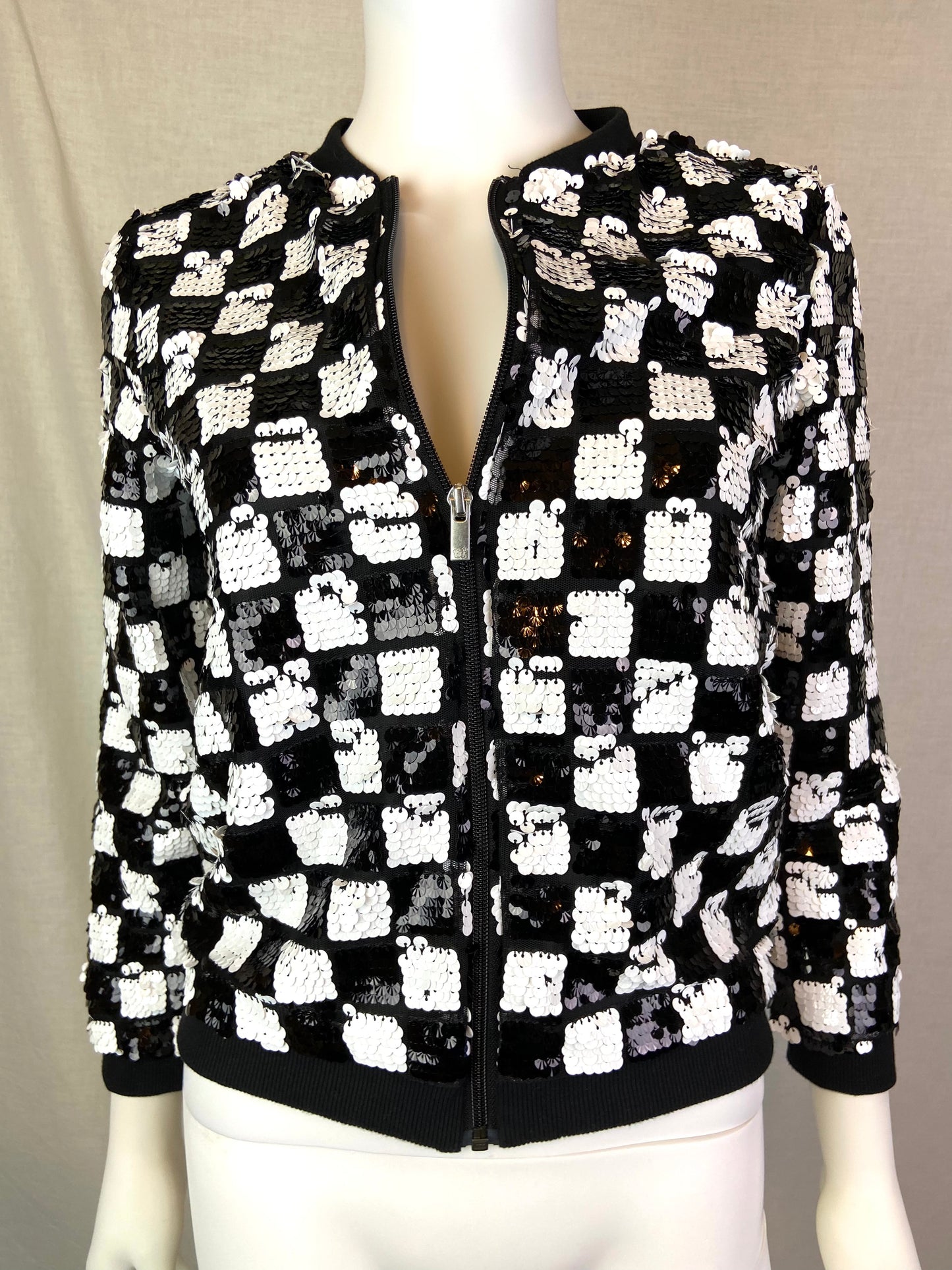 Black White Checkerboard Sequin Jacket ABBY ESSIE STUDIOS
