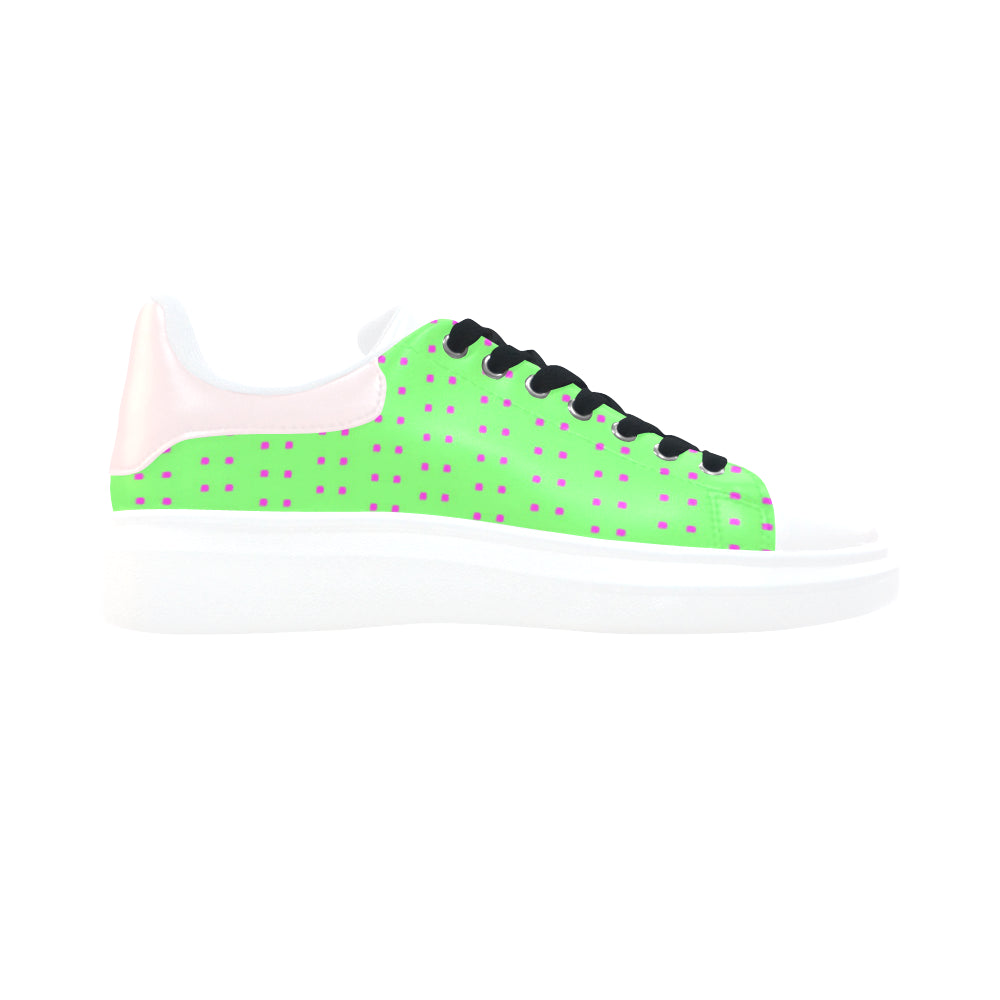 Fabric57 polka dots lime green hot pink large pane Low Top Loafers Womens Shoes (Model 026) e-joyer
