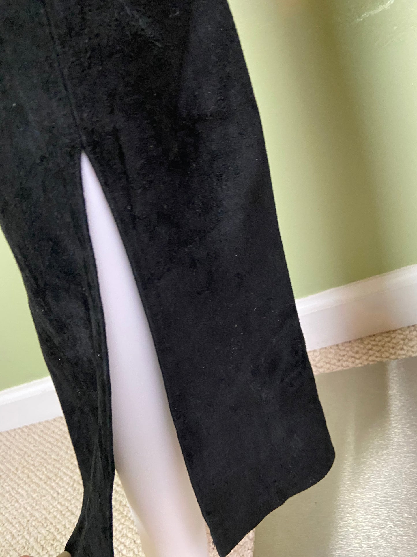 Black Suede Leather Festival Boot Cut Pants