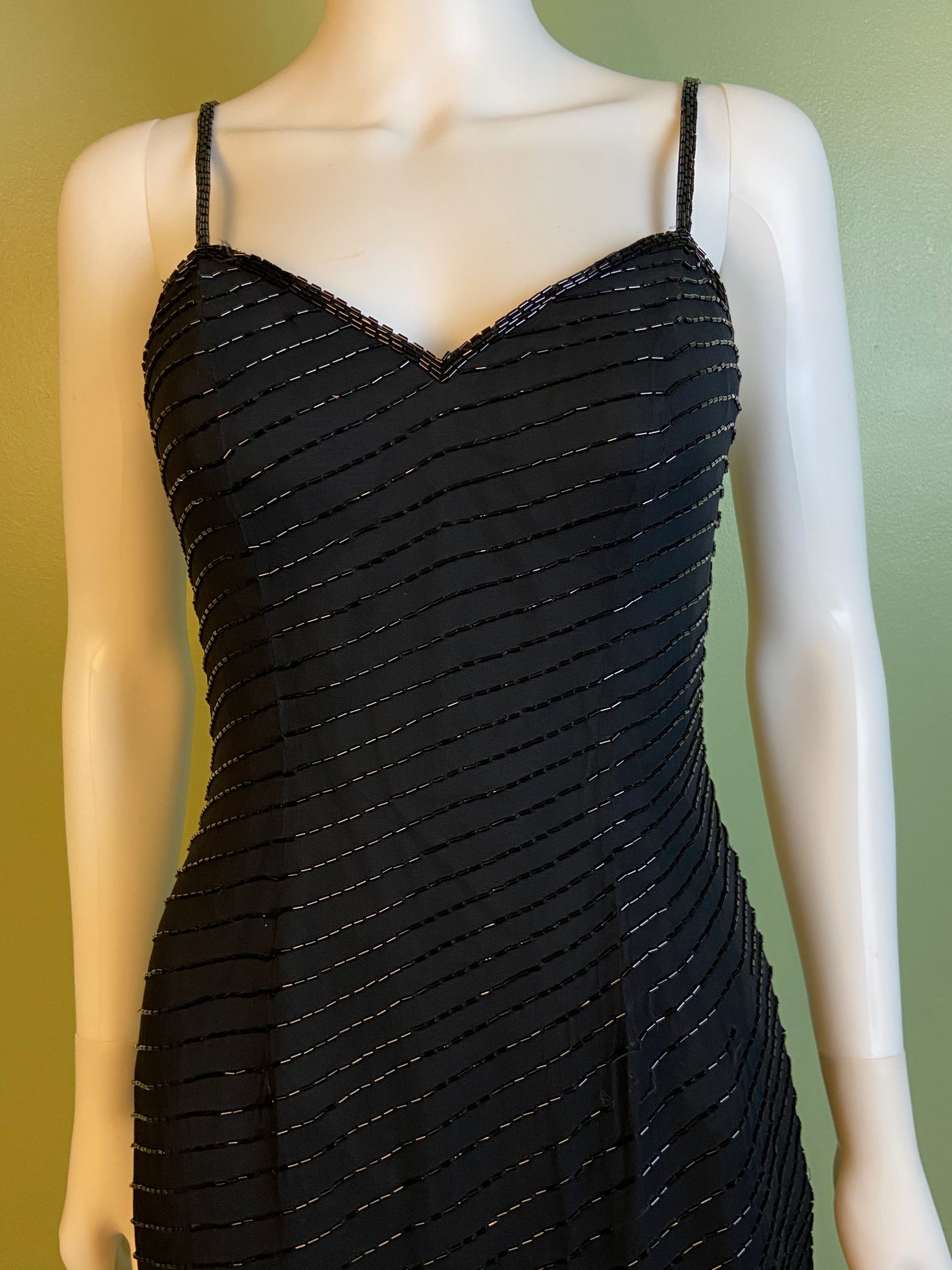 Vintage Black Beaded Sequin Silk Bustier Cocktail Dress Abby Essie