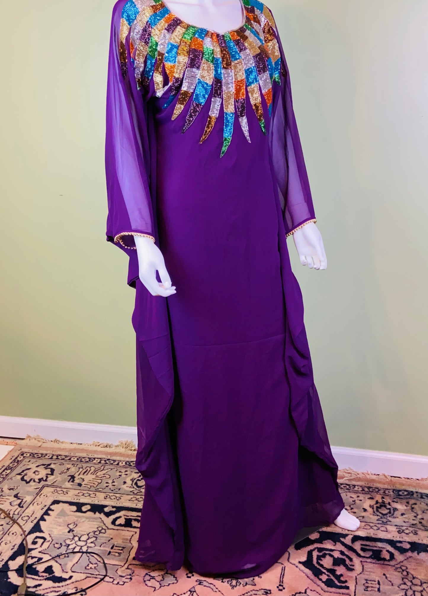 Regal Beaded Purple Kaftan Caftan Mu Mu ABBY ESSIE Designer & Vintage