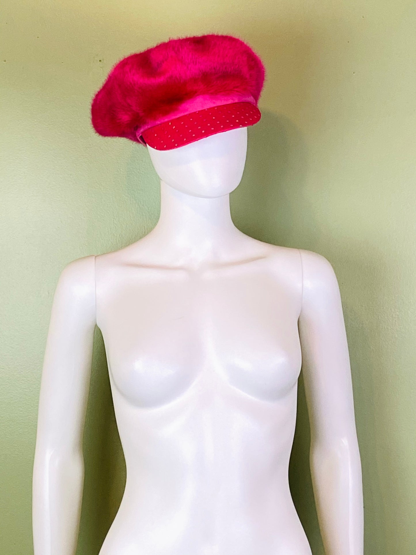 Hot Pink Faux Fur Bejeweled Rhinestone Cap Hat