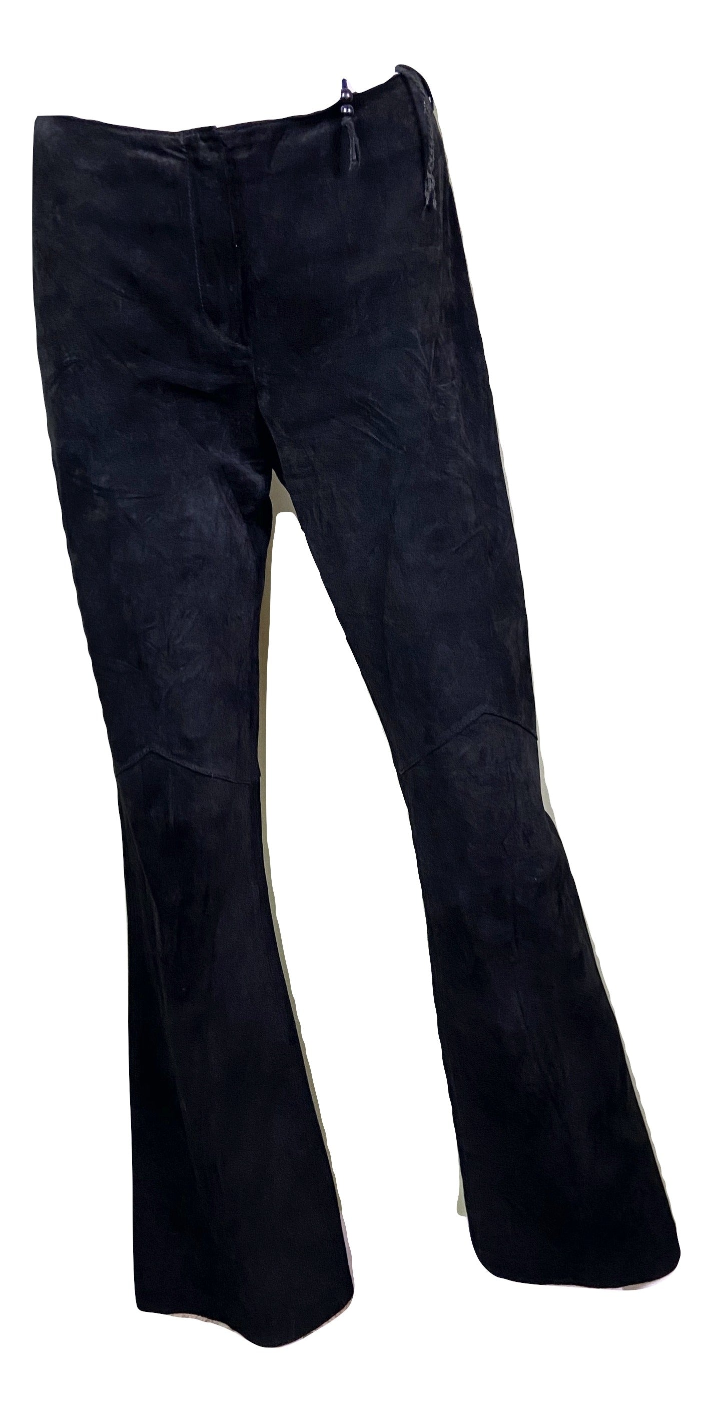 Black Suede Leather Festival Boot Cut Pants