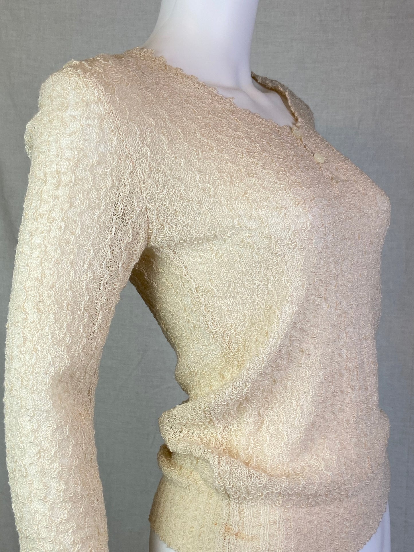 Vintage CHAUS Cream Beige White Knit Crochet Lace Sweater ABBY ESSIE STUDIOS