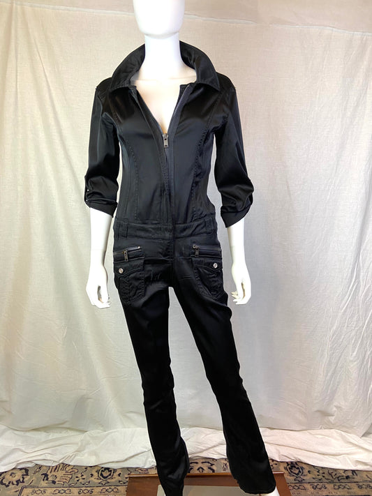 BEBE Premium Black Satin Zipper Jumpsuit ABBY ESSIE STUDIOS