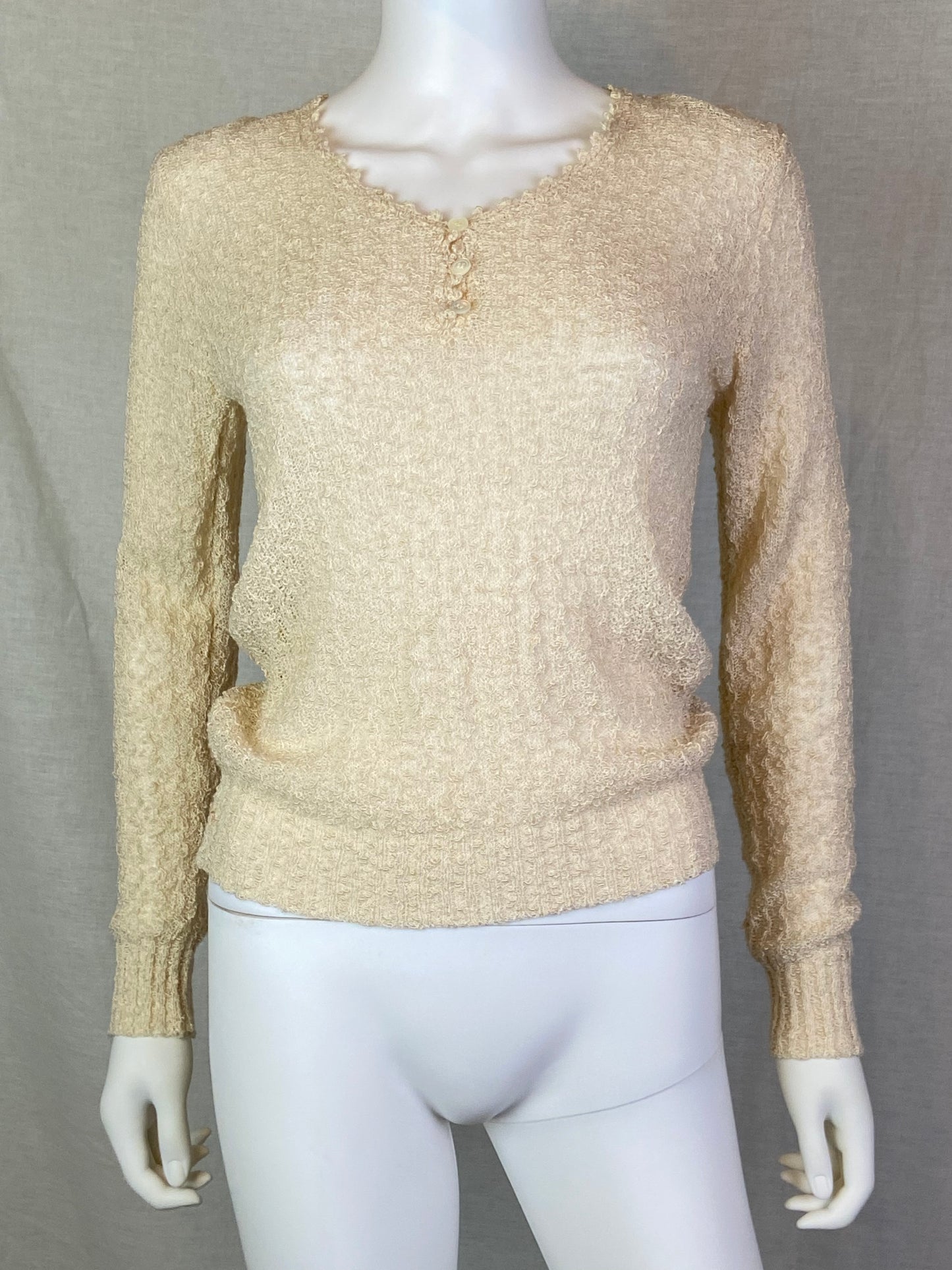 Vintage CHAUS Cream Beige White Knit Crochet Lace Sweater ABBY ESSIE STUDIOS