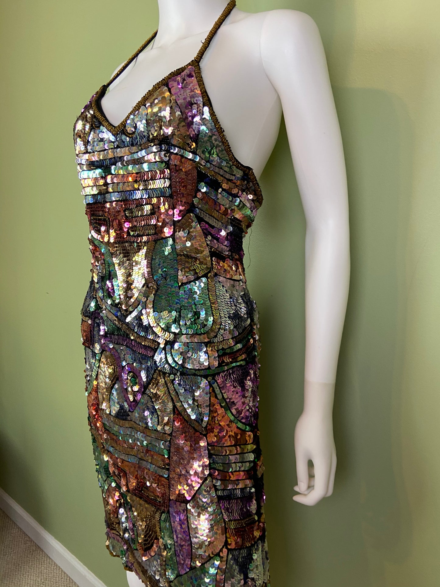 Vintage Fantasy Lisa Kane Sequin Silk Disco Cocktail Dress ABBY ESSIE Designer & Vintage