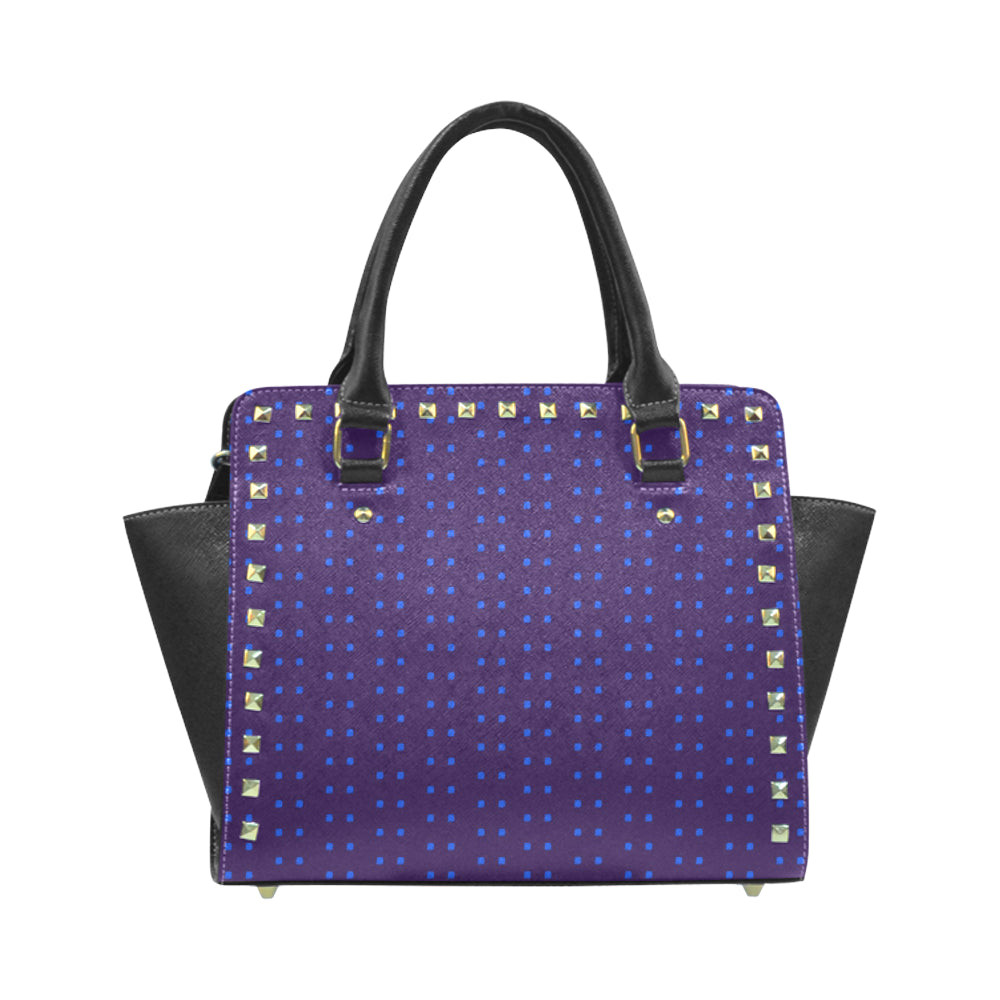 Fabric57 polka dots navy violet blue royal large Rivet Shoulder Handbag (Model 1645) e-joyer