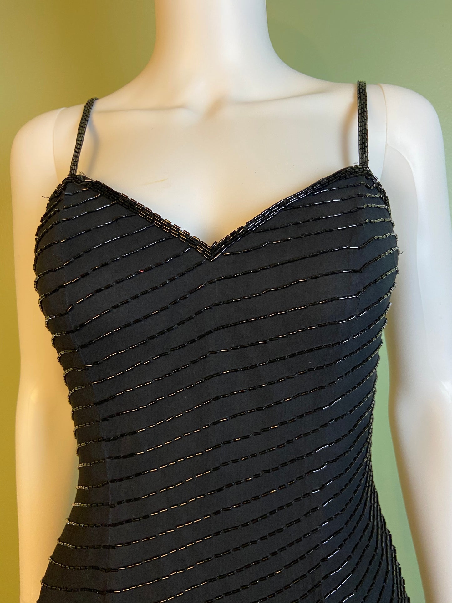 Vintage Black Beaded Sequin Silk Bustier Cocktail Dress Abby Essie