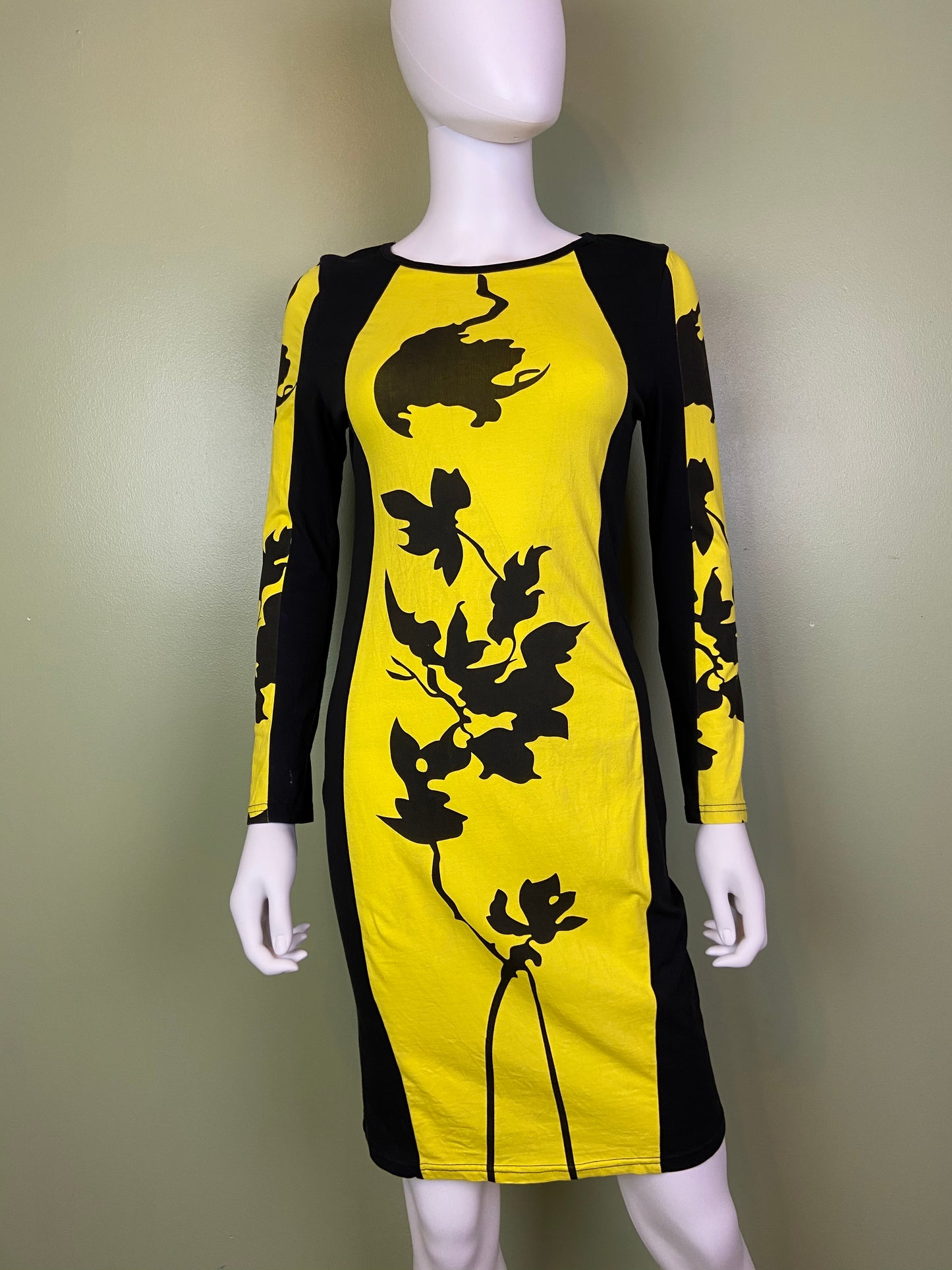 Black Yellow Graphic Print Cotton Stretch Dress Abby Essie