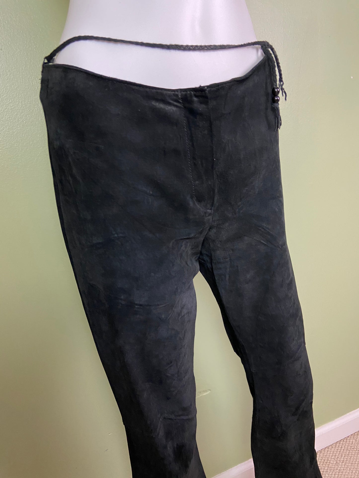 Black Suede Leather Festival Boot Cut Pants
