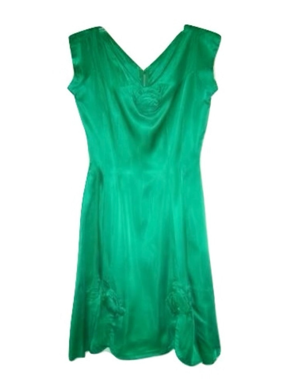 Green Silk 1950s Vintage Party Dress Rosettes Abby Essie