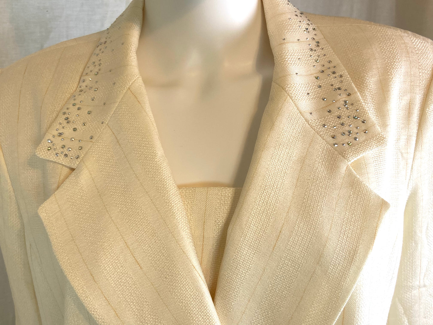 Lily & Taylor Cream White Striped Rhinestone Blazer Jacket ABBY ESSIE STUDIOS