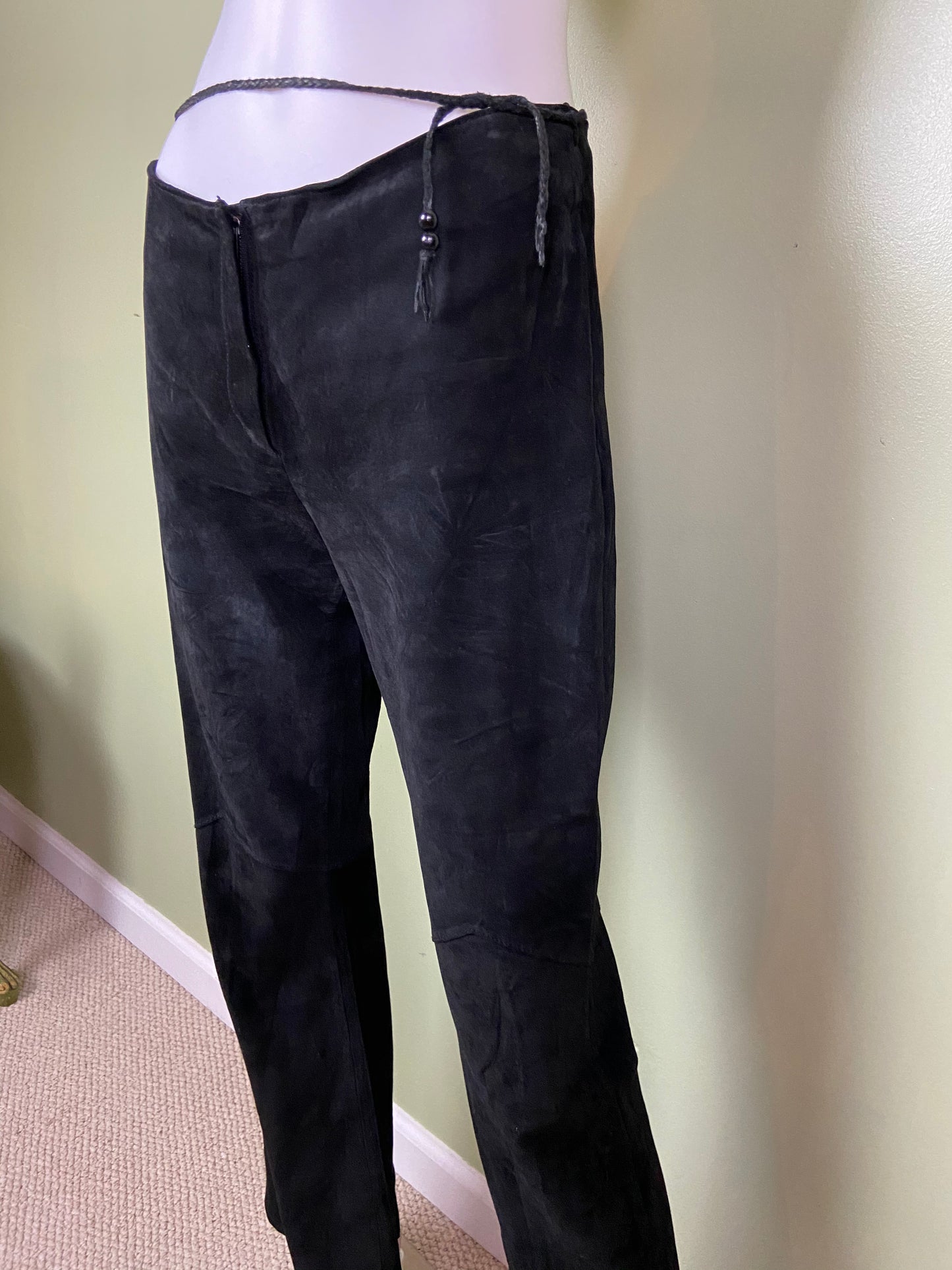 Black Suede Leather Festival Boot Cut Pants