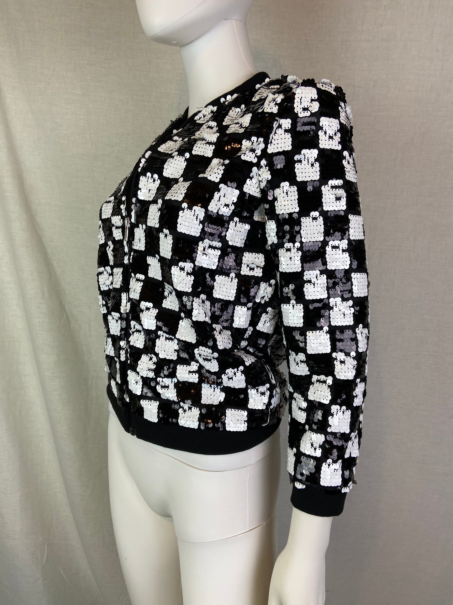 Black White Checkerboard Sequin Jacket ABBY ESSIE STUDIOS