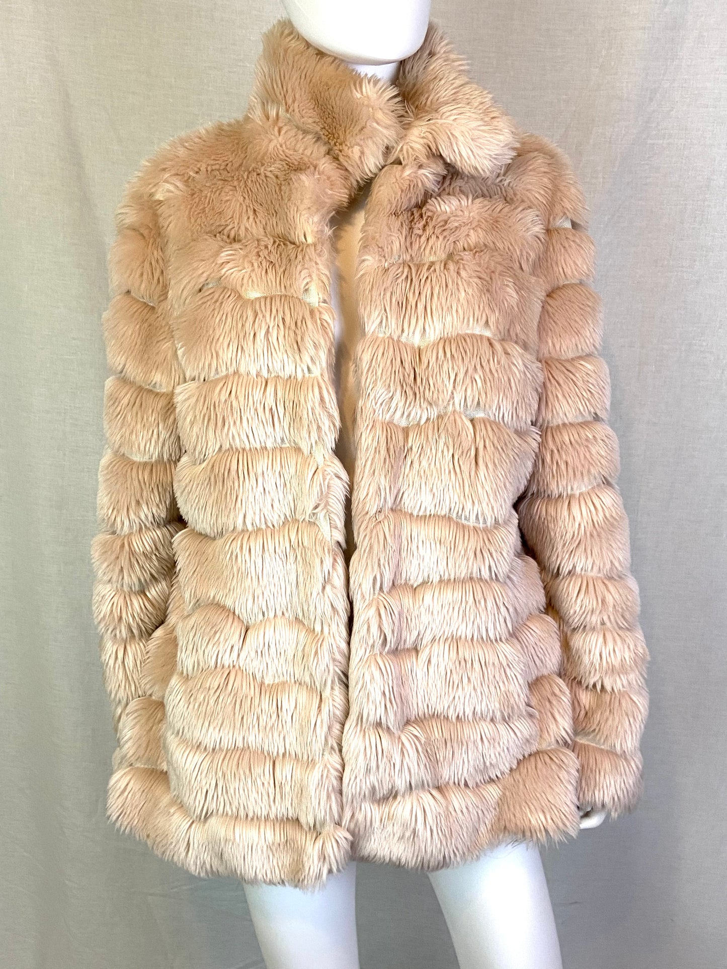 INC Blush Beige Faux Fur Coat ABBY ESSIE Designer & Vintage