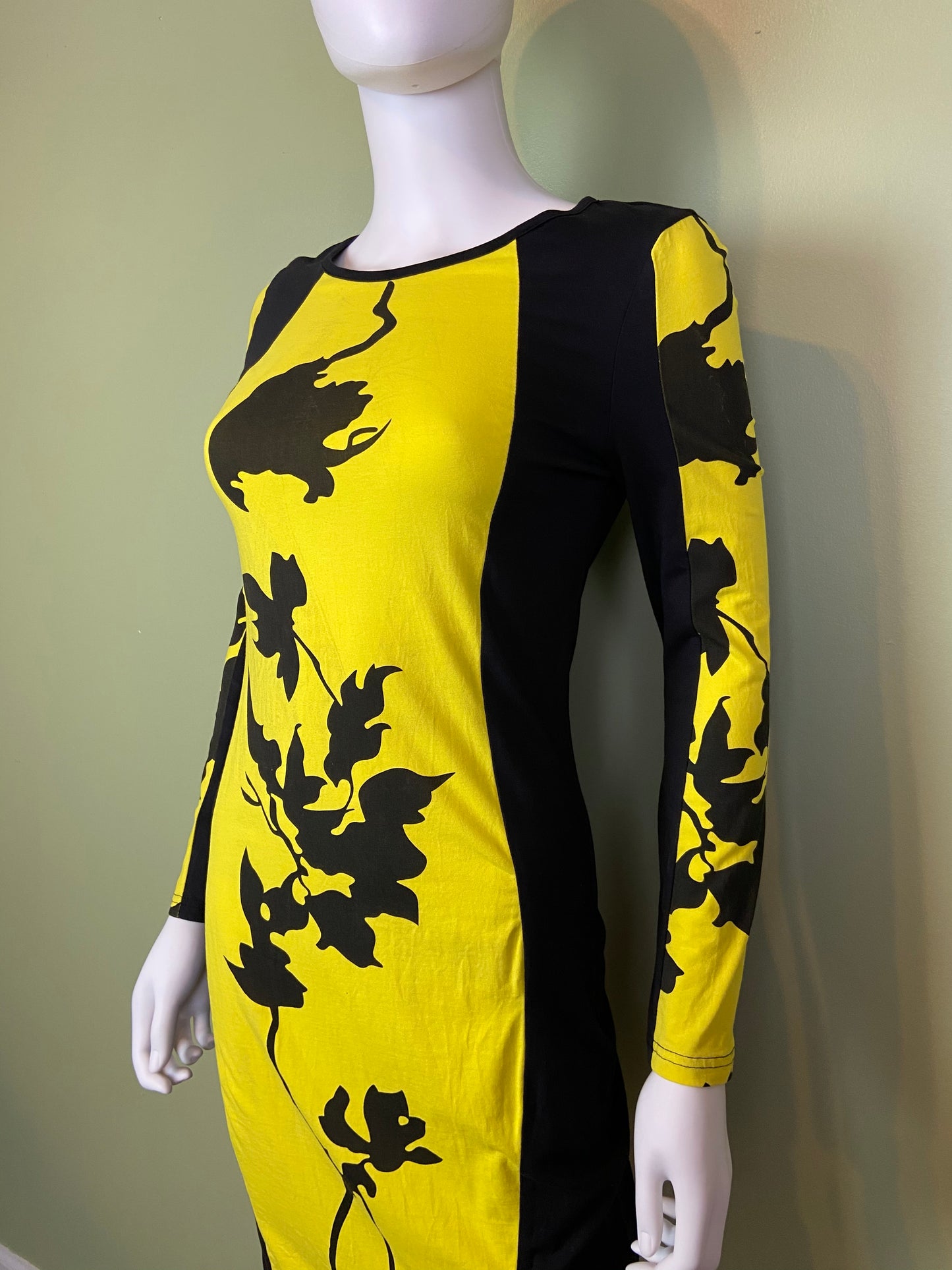 Black Yellow Graphic Print Cotton Stretch Dress Abby Essie