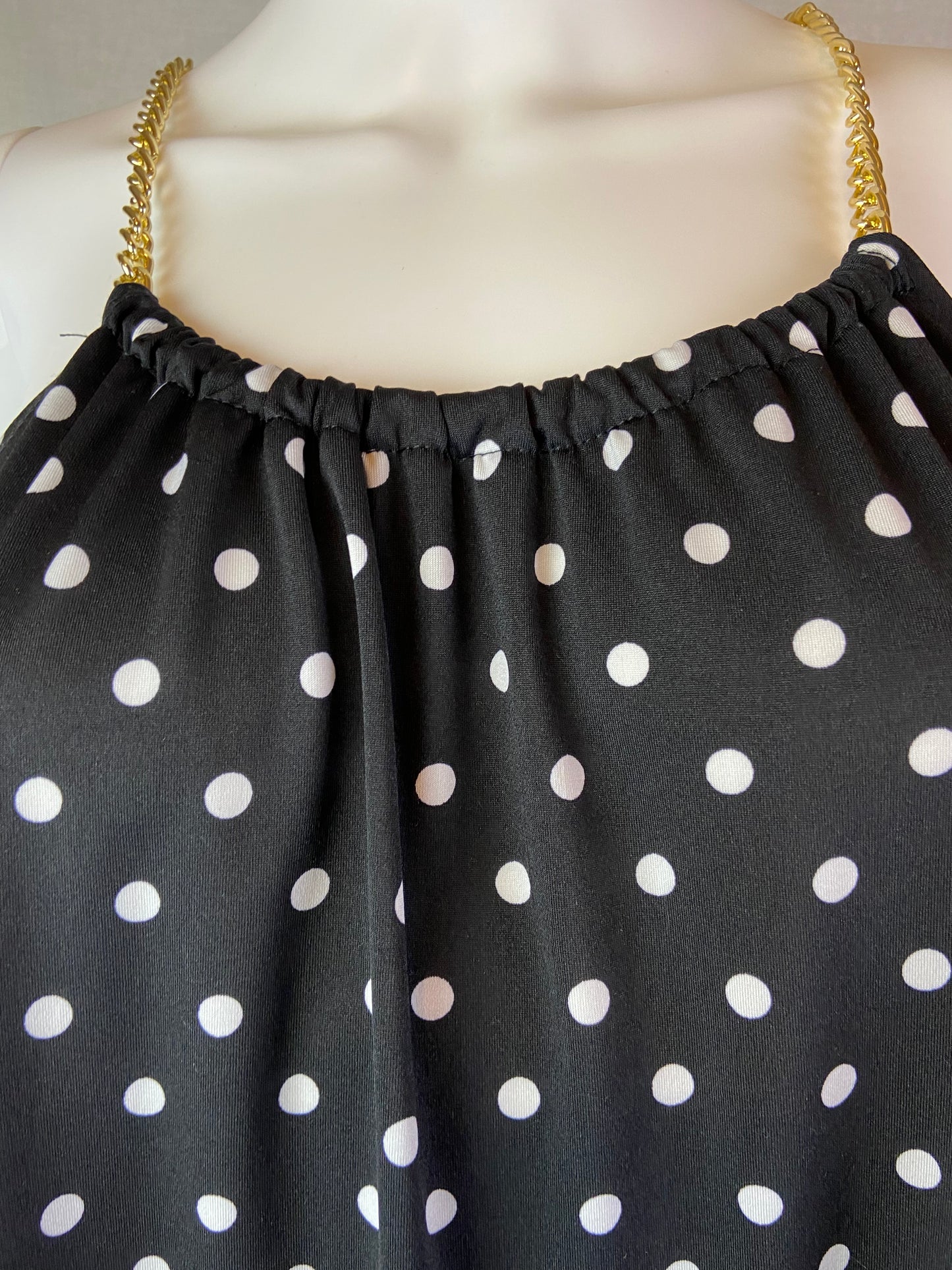 First Love Black White Polka Dot Gold Chain Tank Top NWT