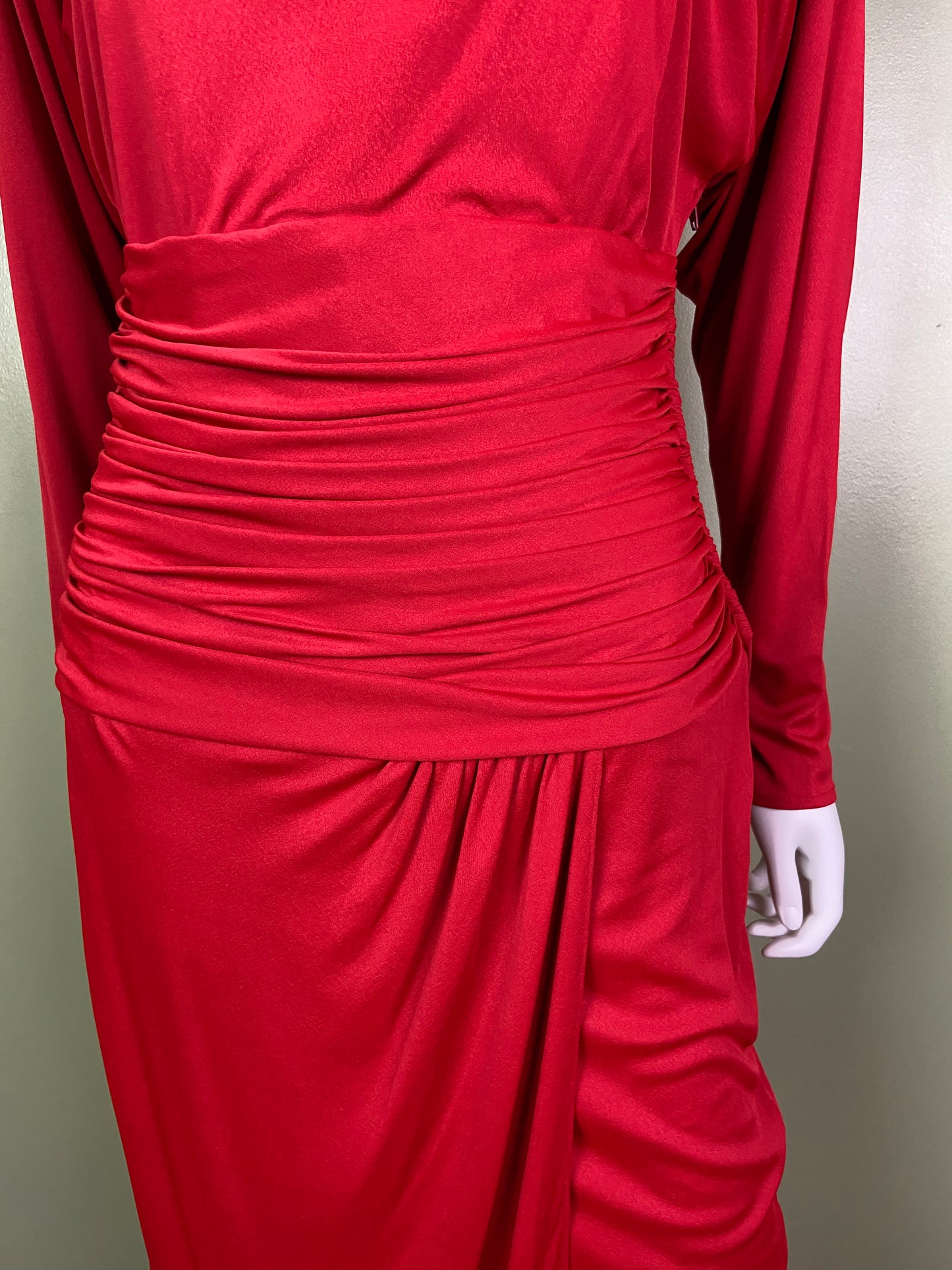 Vintage Bright Beaded Red Ruche Drape Dress Abby Essie