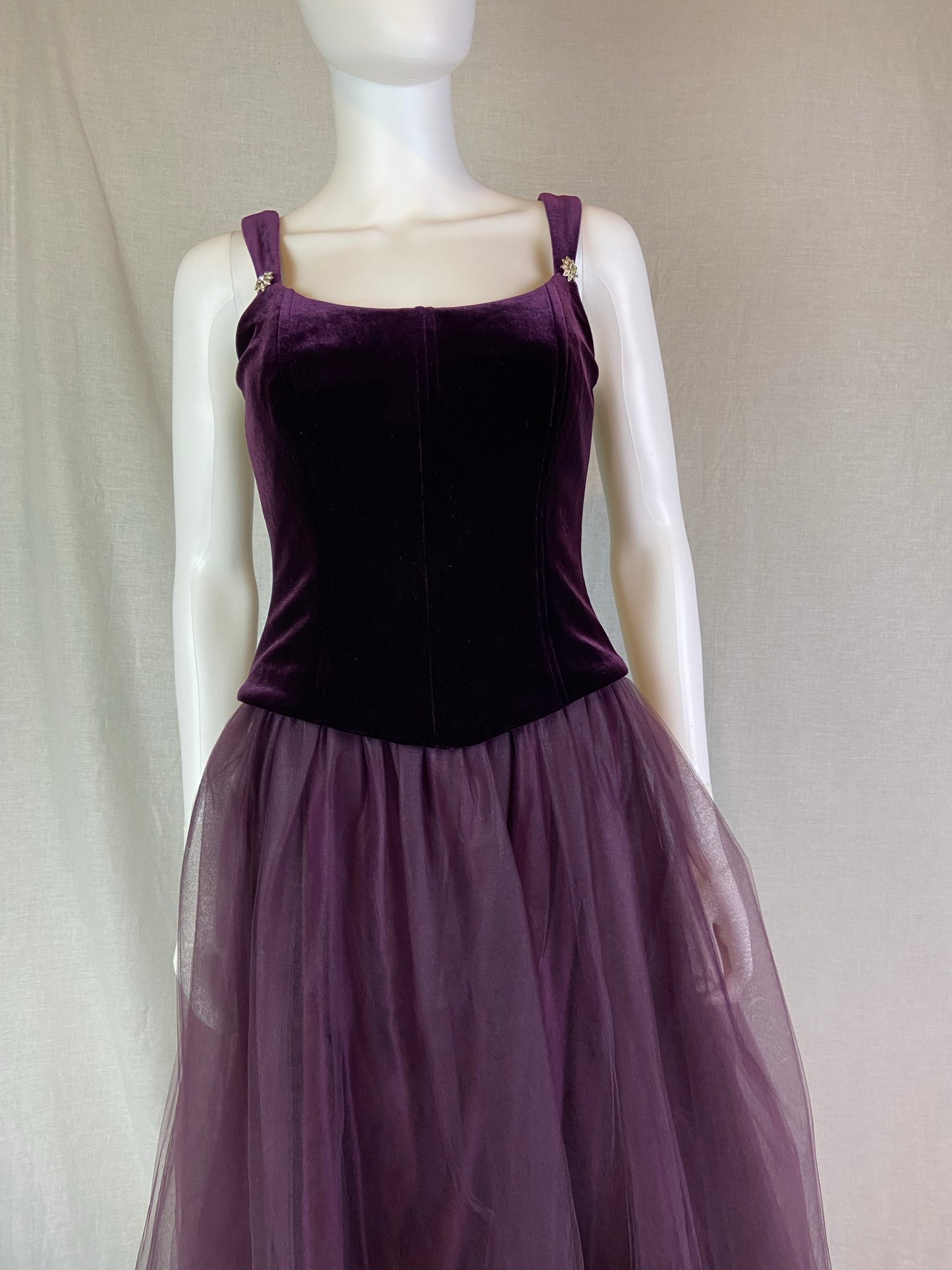 Michelangelo Purple Velvet Rhinestone Taffetta Victorian Gown ABBY ESSIE STUDIOS