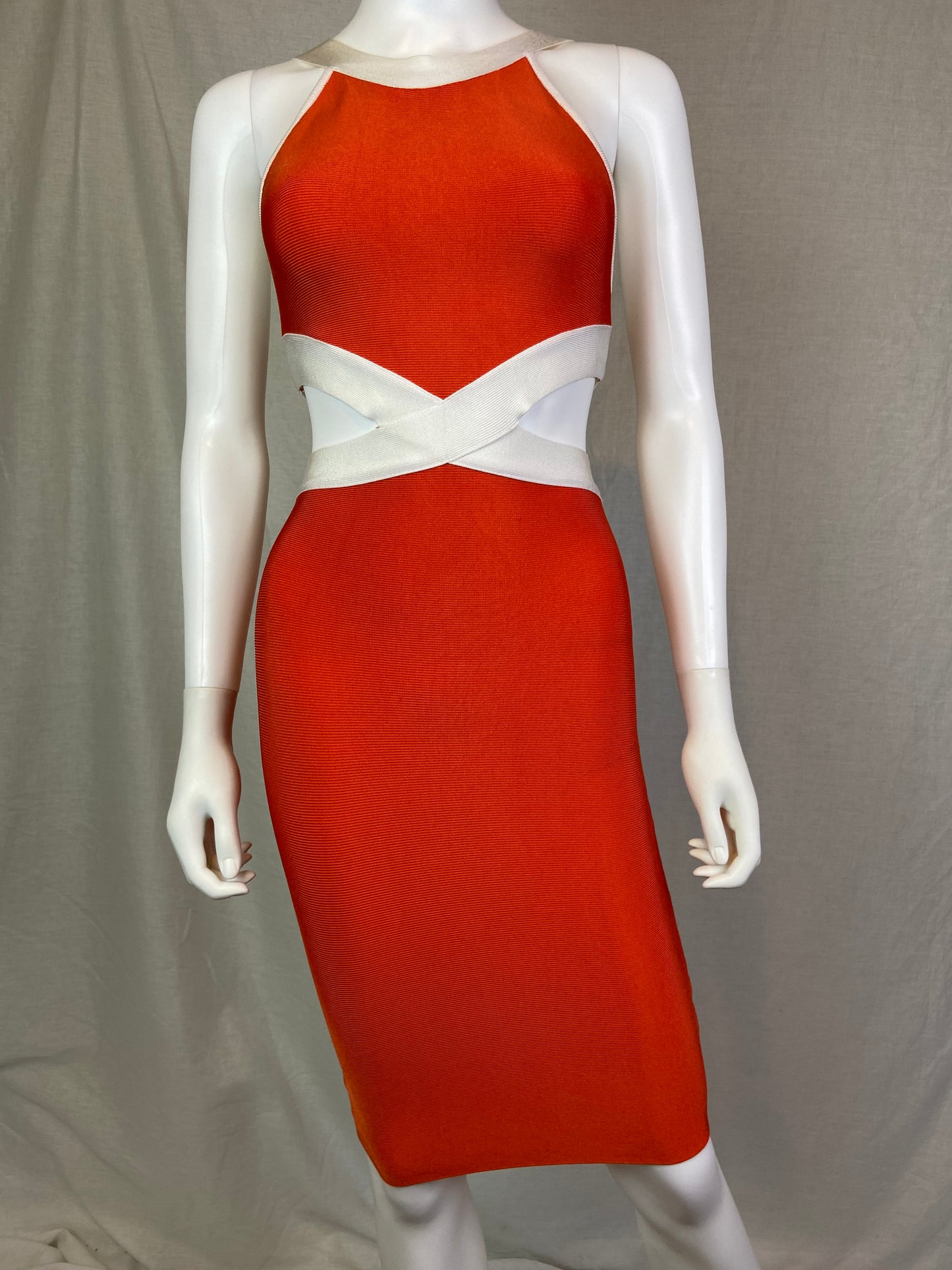 GUESS Orange Cream White Cut Out Cocktail Stretch Dress