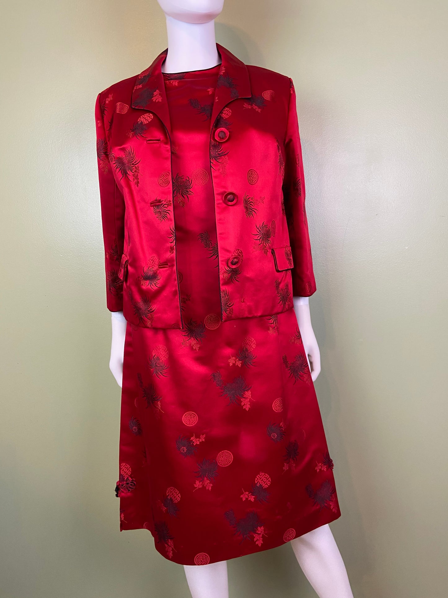 VIntage Hope Brothers Bespoke Red Satin Suit Dress SUGA LANE