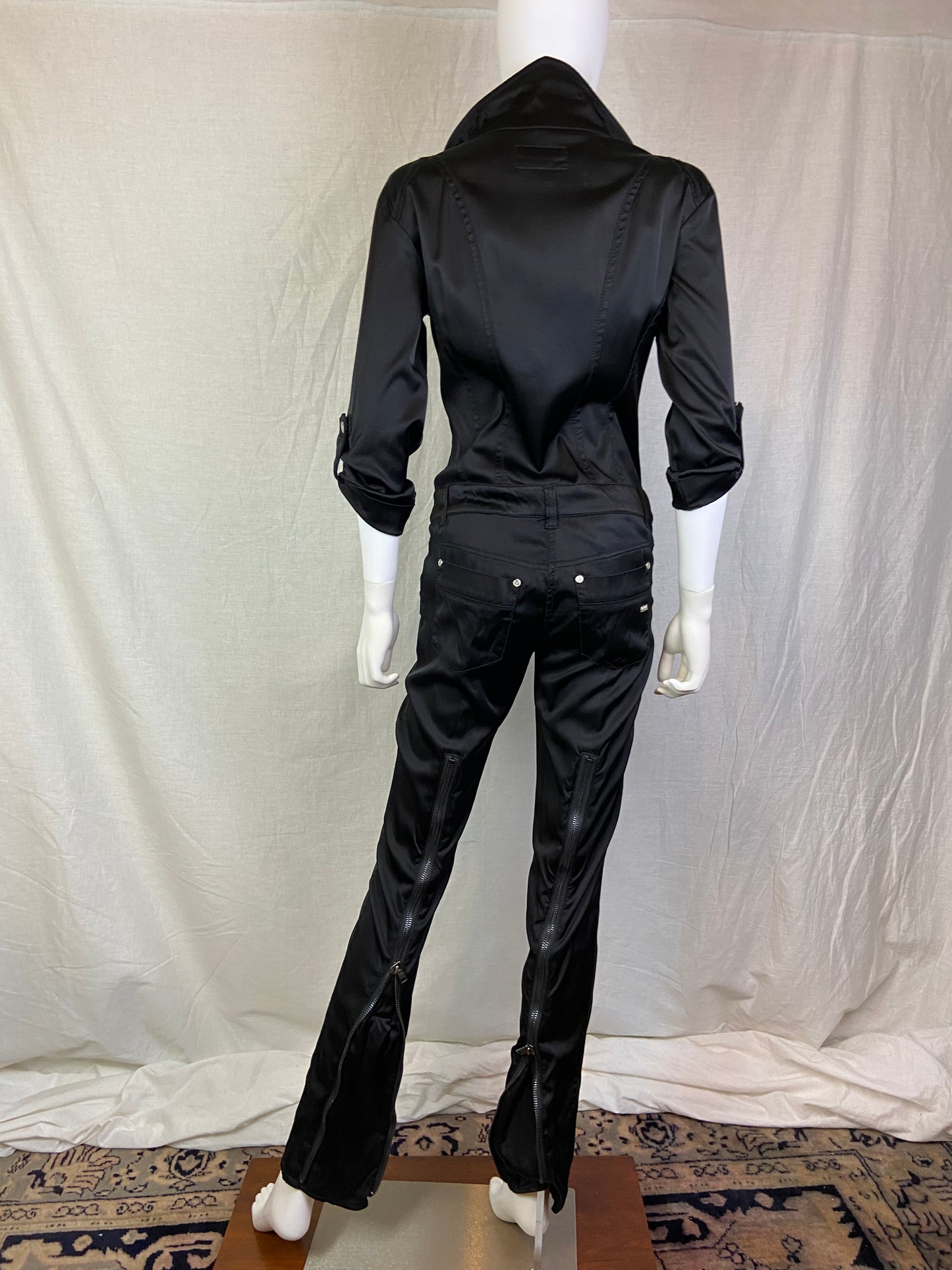 BEBE Premium Black Satin Zipper Jumpsuit ABBY ESSIE STUDIOS