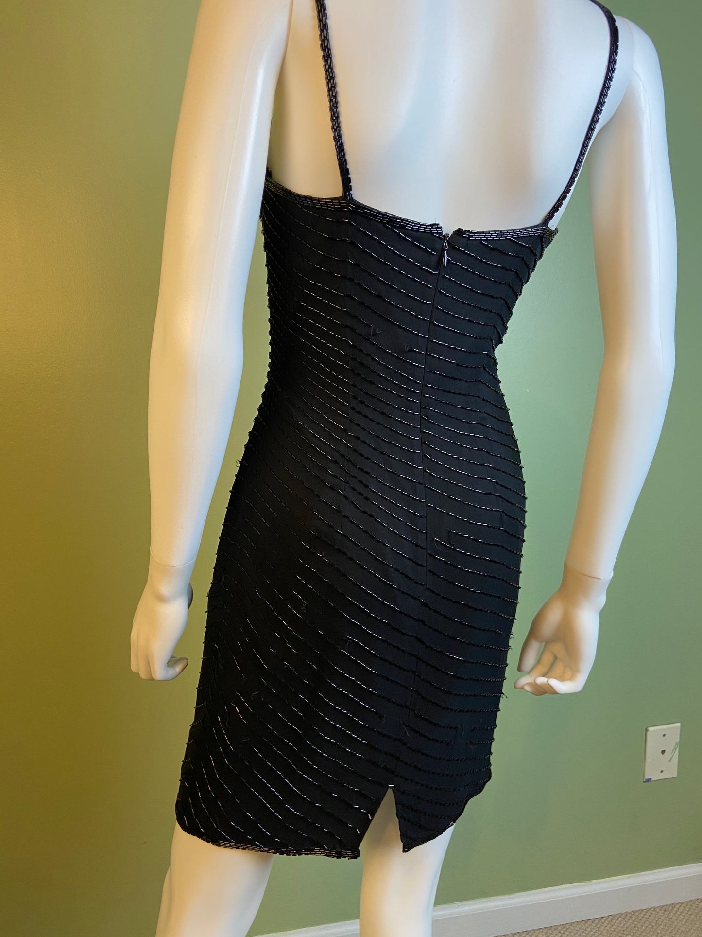 Vintage Black Beaded Sequin Silk Bustier Cocktail Dress Abby Essie