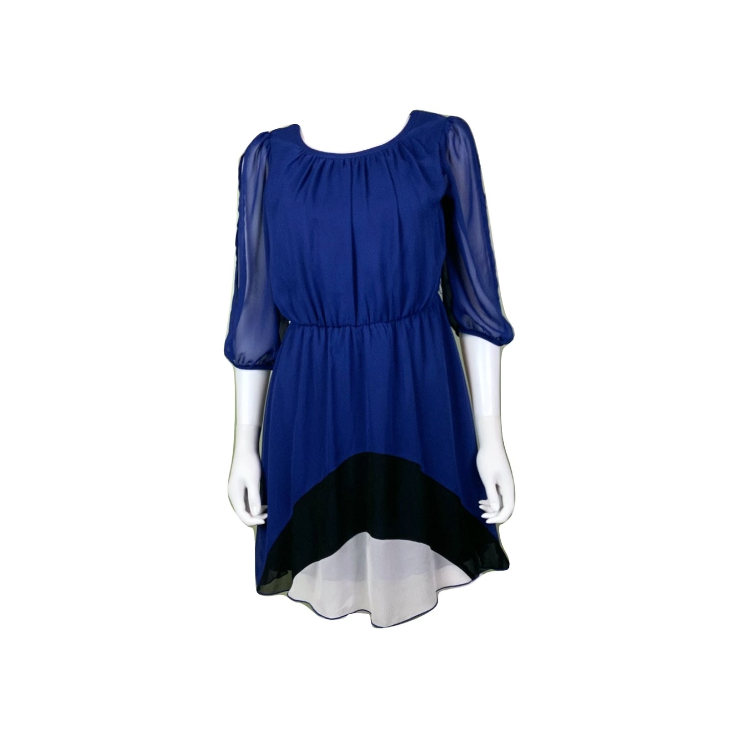 Mod Blue Silky Layered Black & White Dress Abby Essie