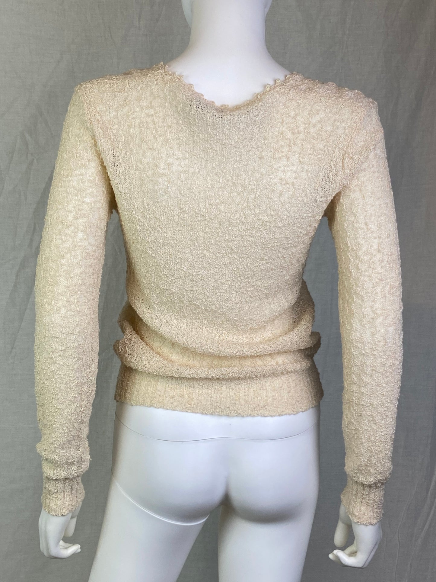 Vintage CHAUS Cream Beige White Knit Crochet Lace Sweater ABBY ESSIE STUDIOS
