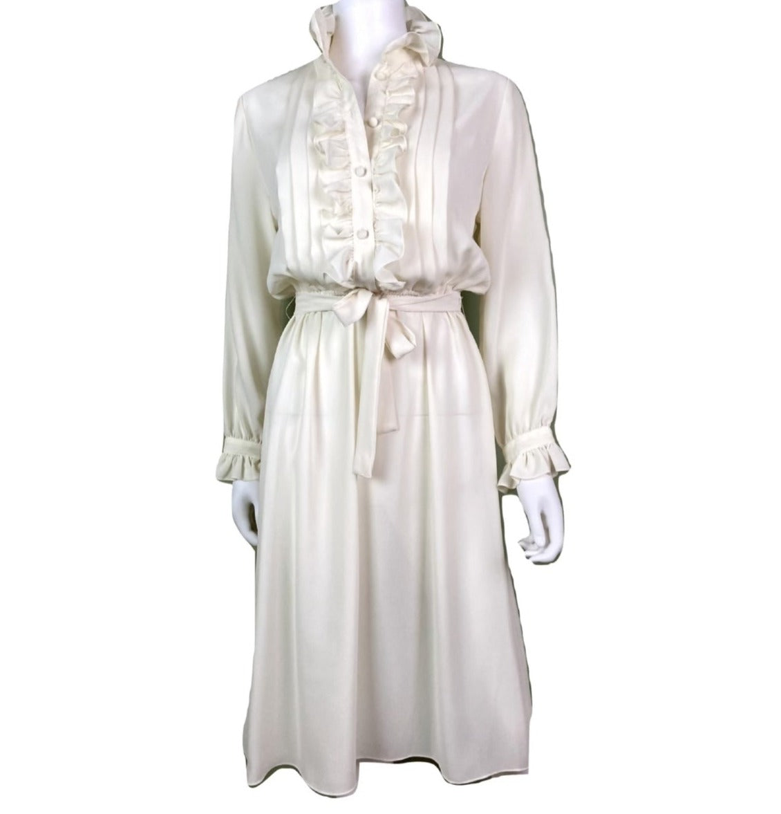 Vintage Astor One White Sheer Ruffle Pleated Fluid Disco Dress Abby Essie