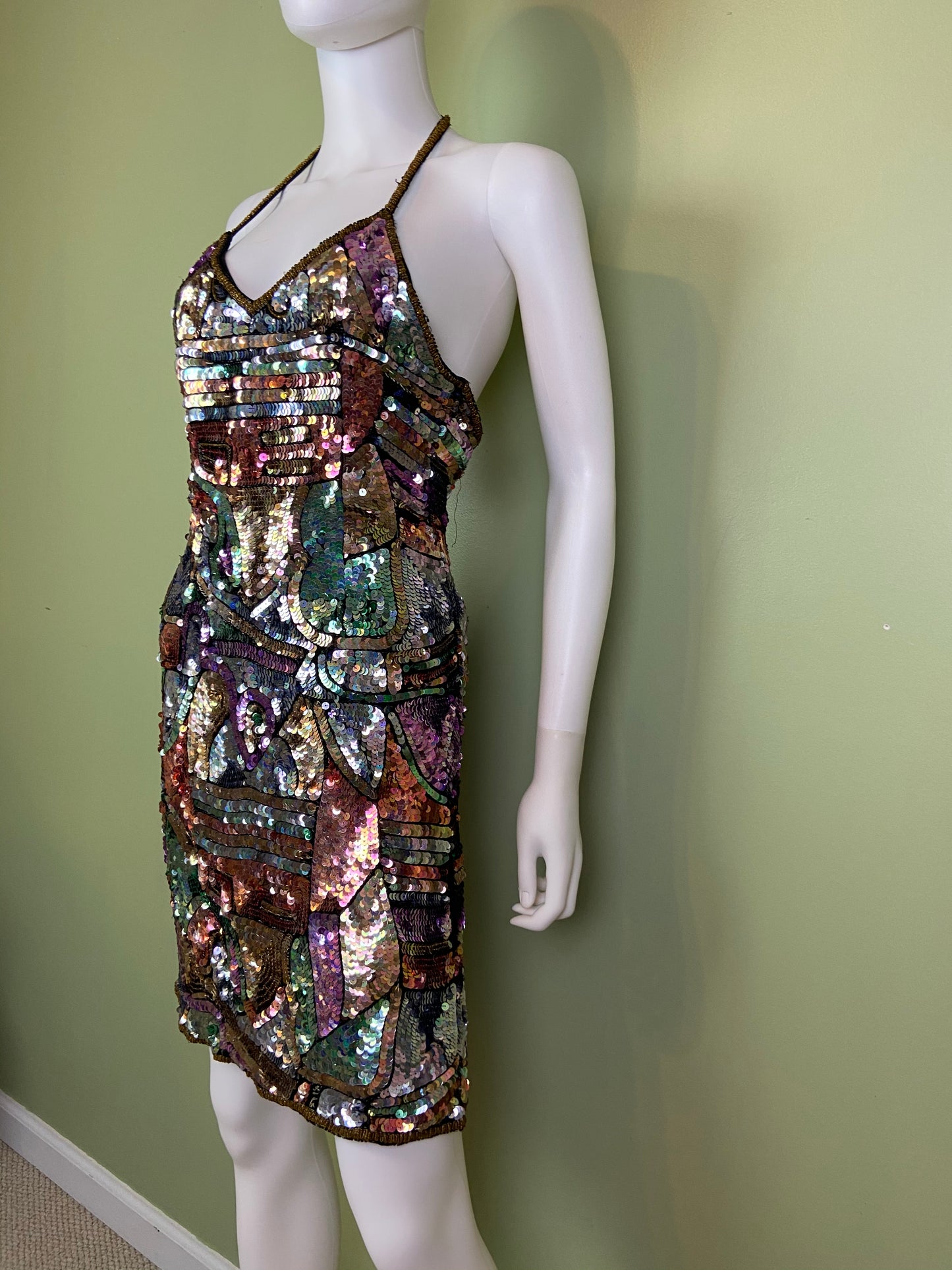 Vintage Fantasy Lisa Kane Sequin Silk Disco Cocktail Dress ABBY ESSIE Designer & Vintage