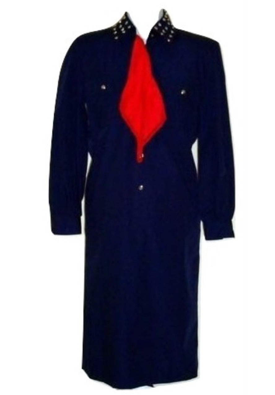 Vintage Navy Blue Military Shirt Silver Studded Dress Abby Essie