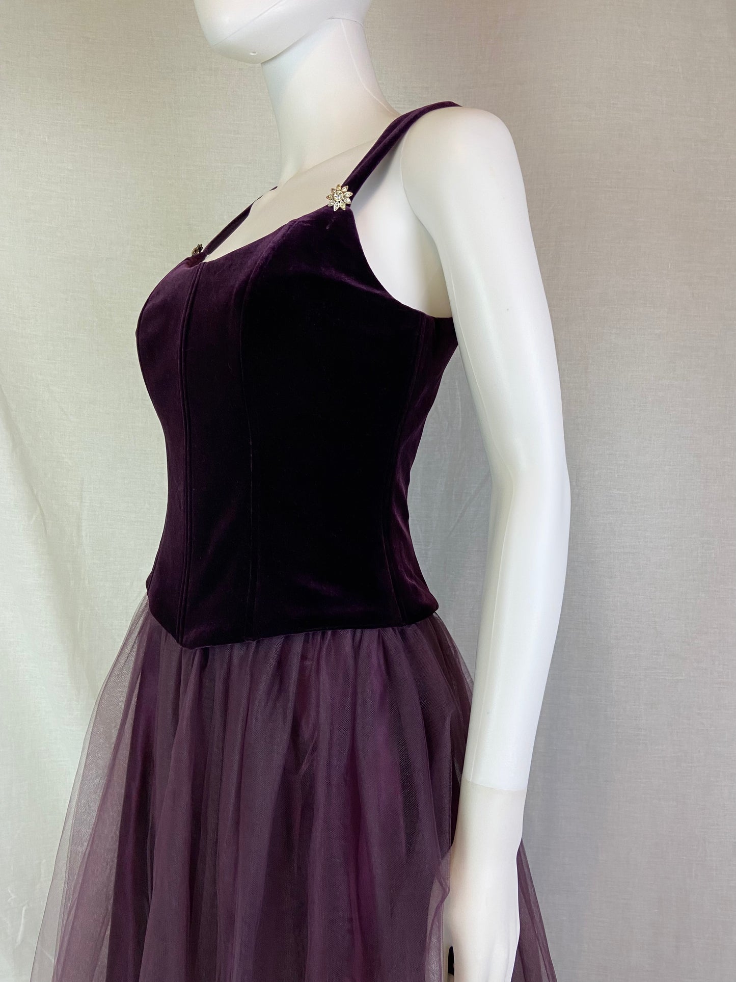 Michelangelo Purple Velvet Rhinestone Taffetta Victorian Gown ABBY ESSIE STUDIOS