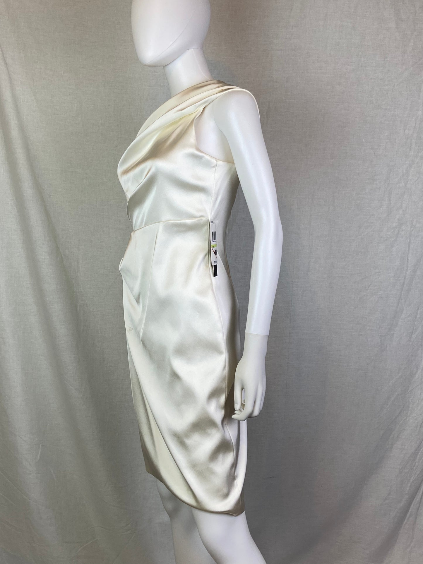 David Meister Ivory White Satin One Shoulder Cocktail Dress NWT ABBY ESSIE STUDIOS