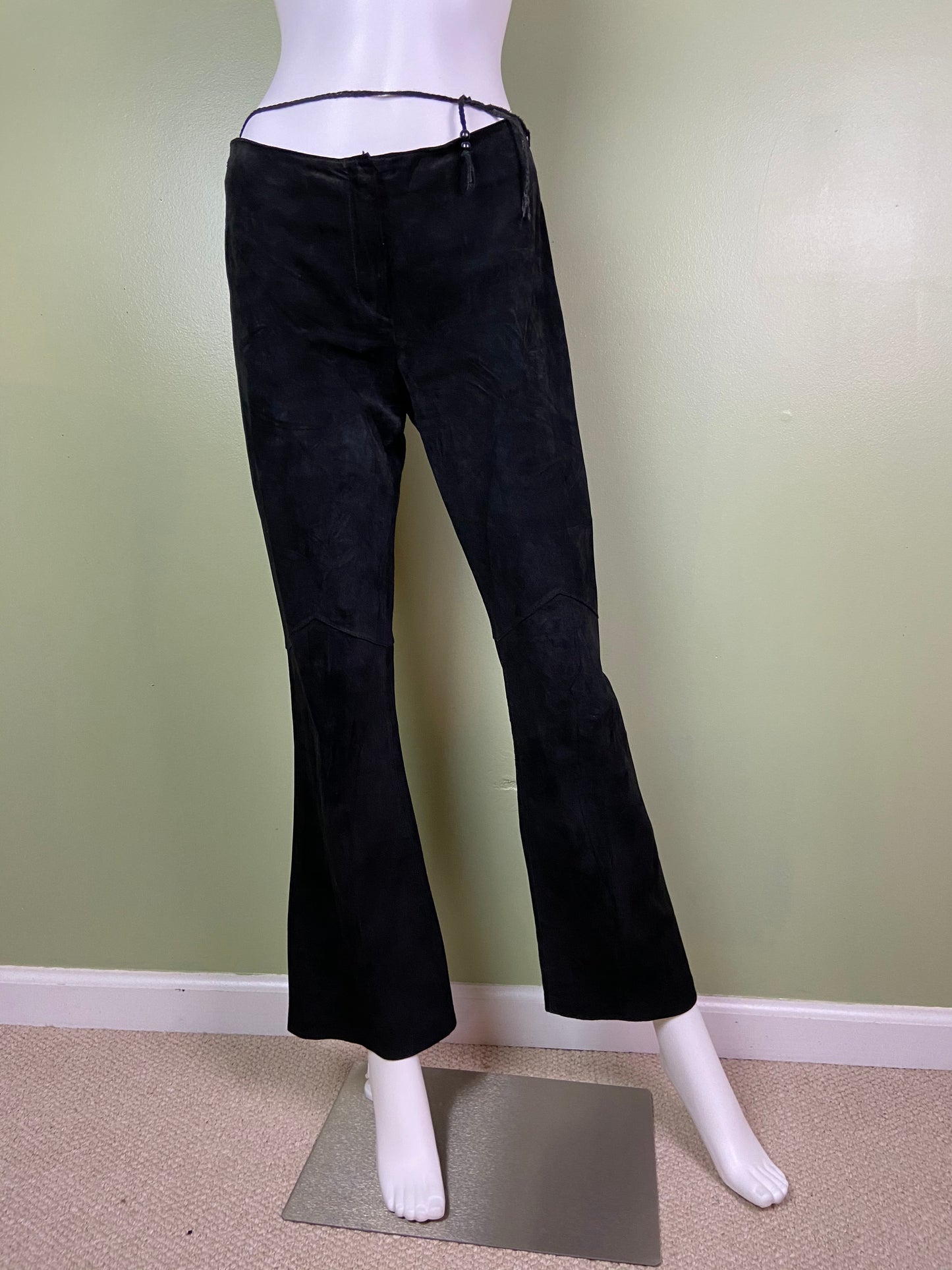 Black Suede Leather Festival Boot Cut Pants