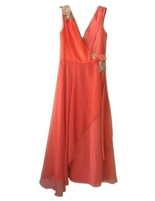 Vintage Bianchi Pink Peach Silver Sequin Grecian Layered Silky Dress Small 2 4 Ld-2708