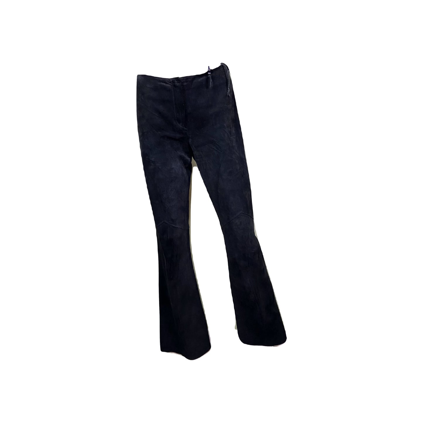 Black Suede Leather Festival Boot Cut Pants