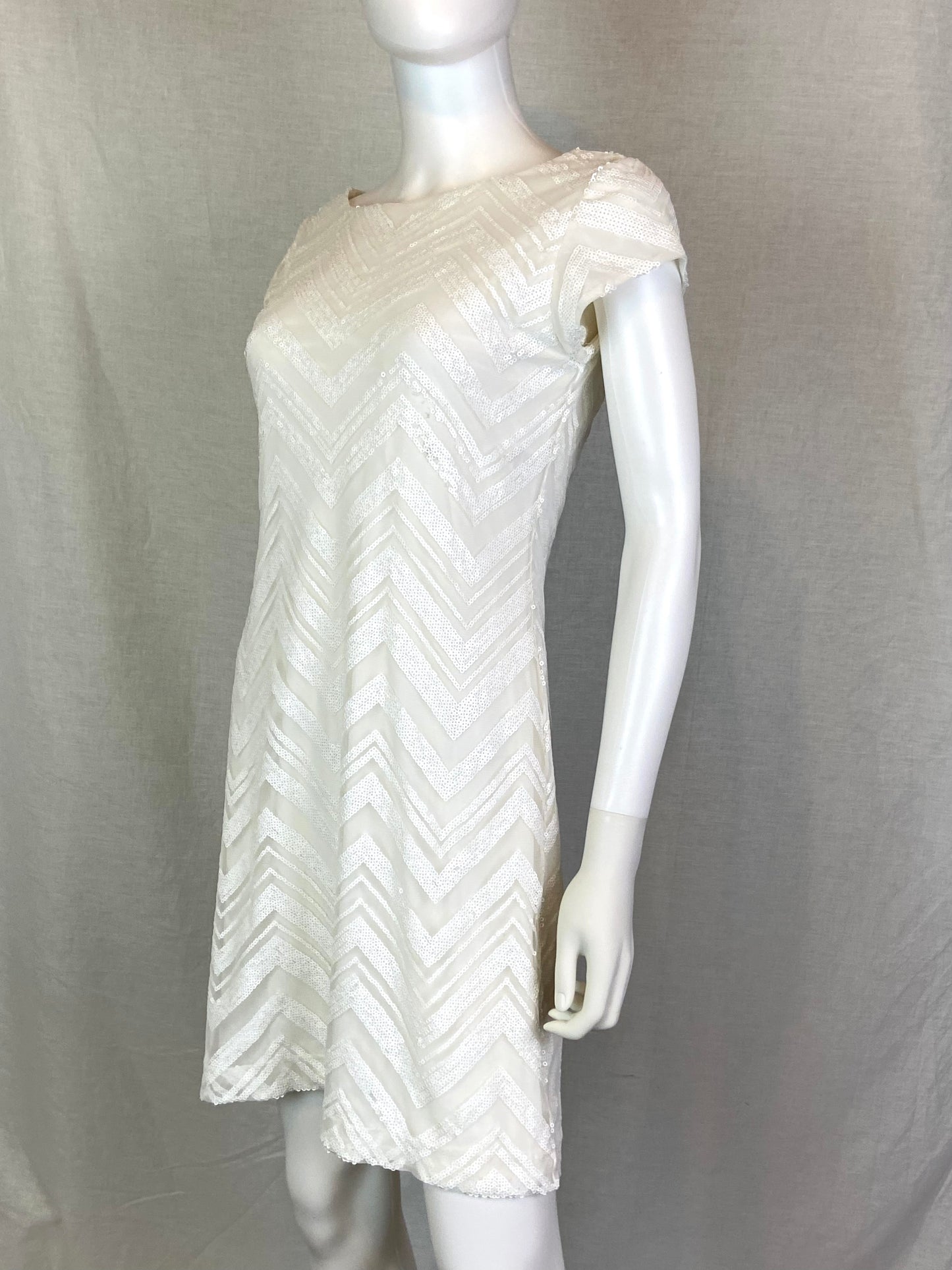 White House Black Market White Sequin Shift Dress Small ABBY ESSIE STUDIOS