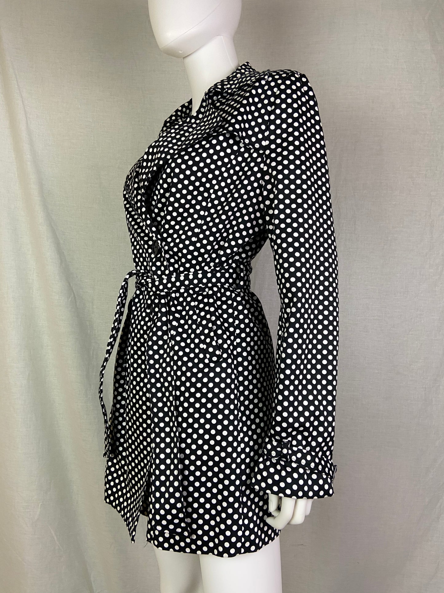 Vertigo Black White Polka Dot Raincoat Duster ABBY ESSIE STUDIOS