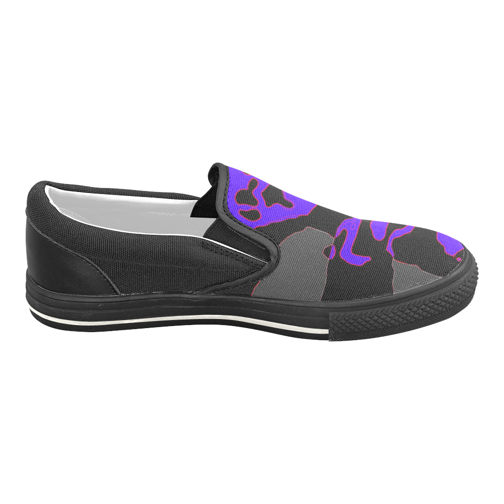 edit blue blk abstract Women's Slip-on Canvas Shoes/Large Size (Model 019) e-joyer