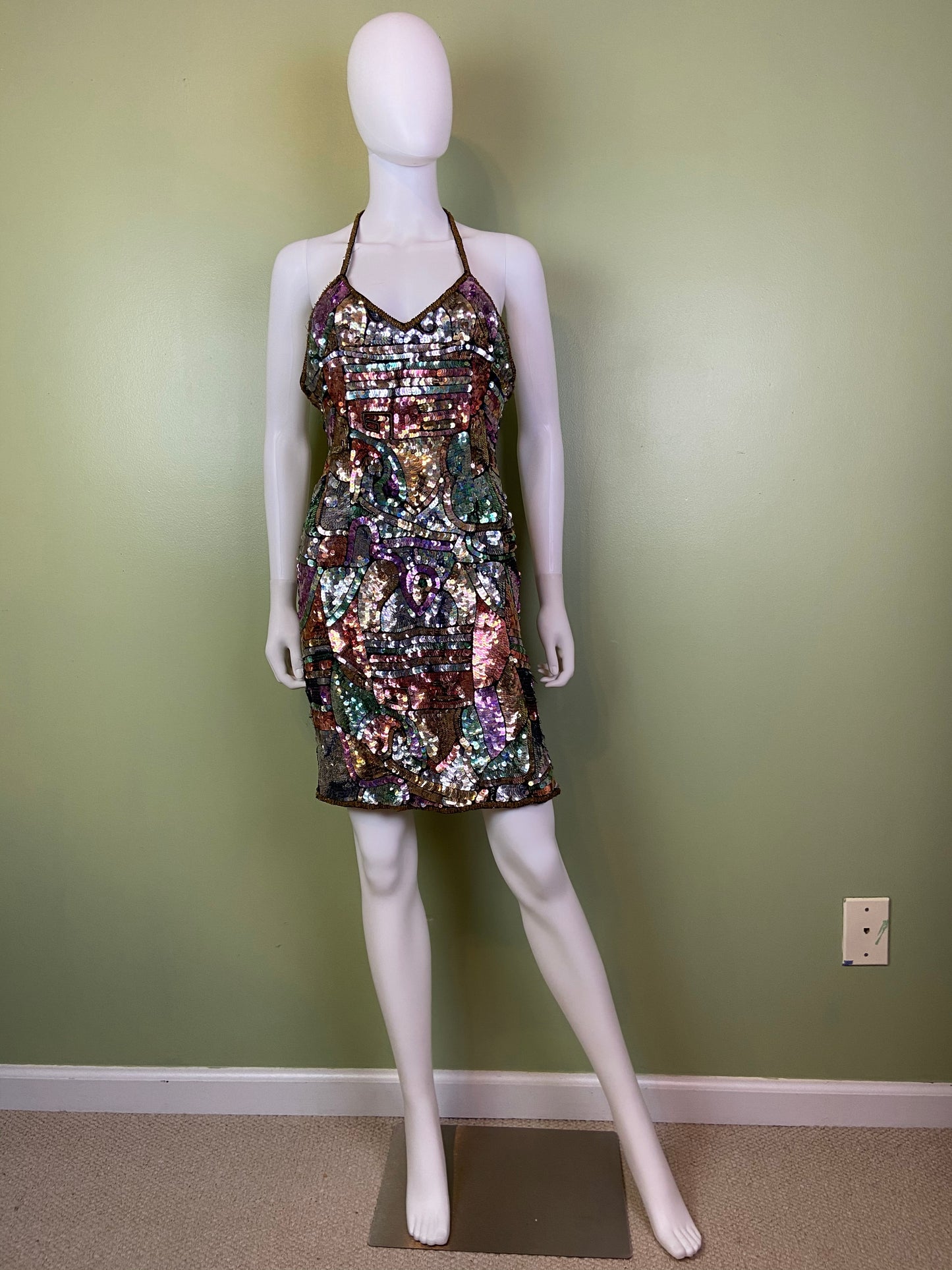 Vintage Fantasy Lisa Kane Sequin Silk Disco Cocktail Dress ABBY ESSIE Designer & Vintage