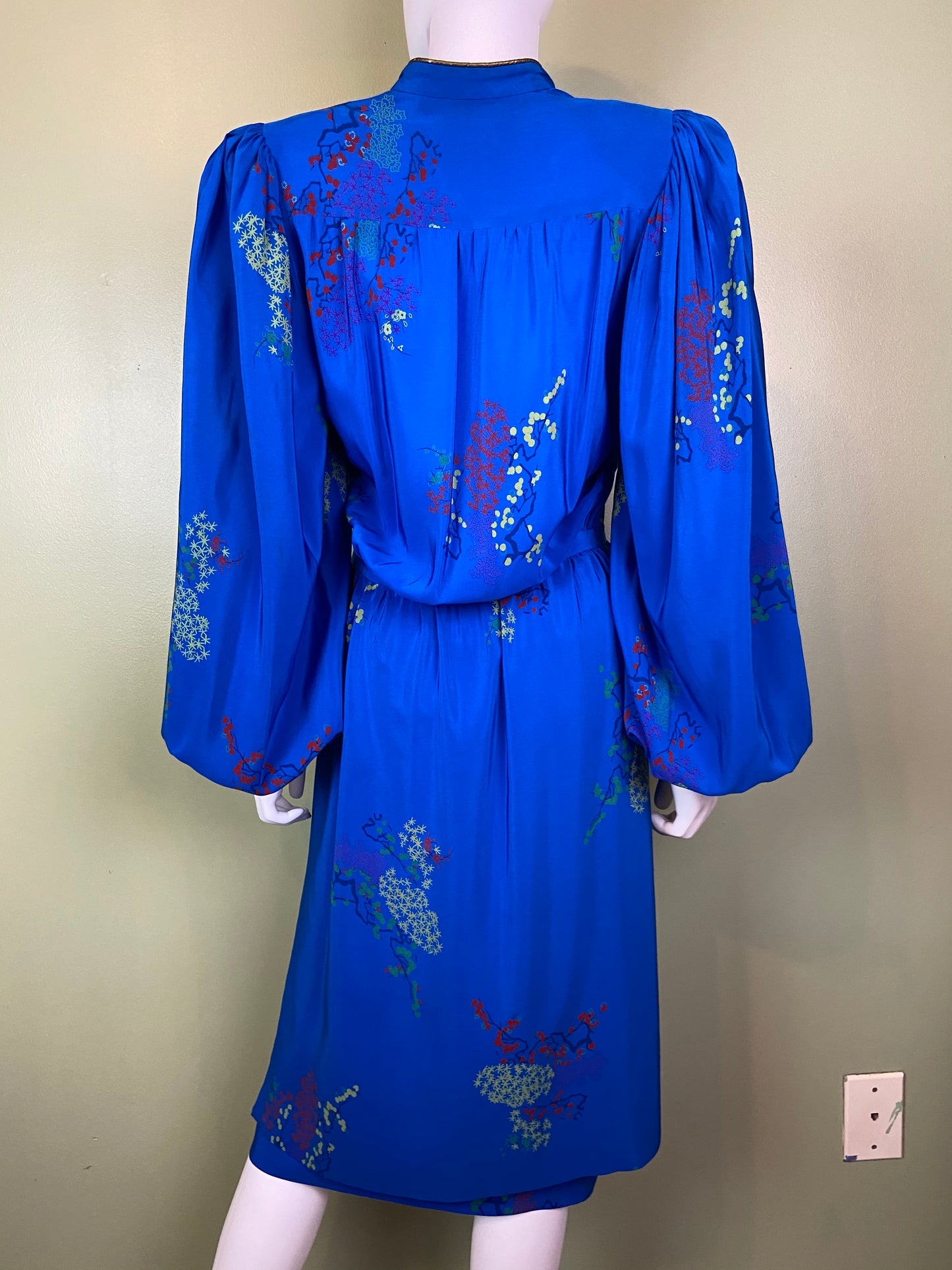 LANVIN Vintage Floral Royal Blue Silk Dress with Skirt Abby Essie