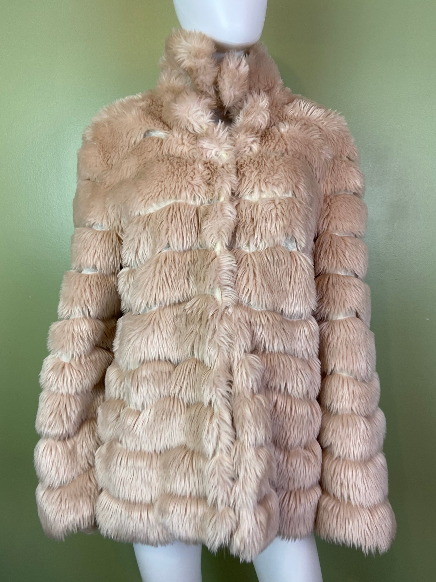 INC Blush Beige Faux Fur Coat ABBY ESSIE Designer & Vintage